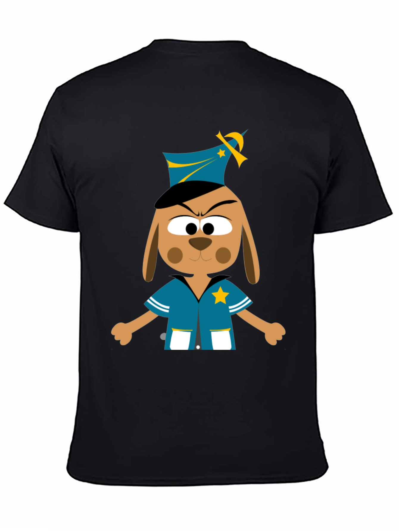 Black Cartoon Dog Cop T-Shirt - Novelty Graphic Tee view 4