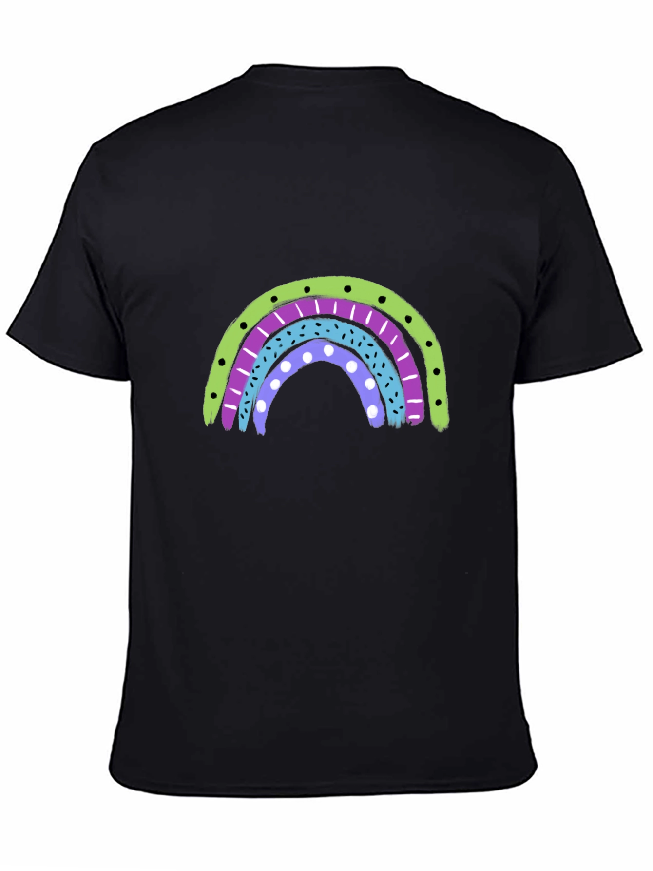 Black Retro Rainbow Graphic Tee - Black Cotton Blend Shirt view 4