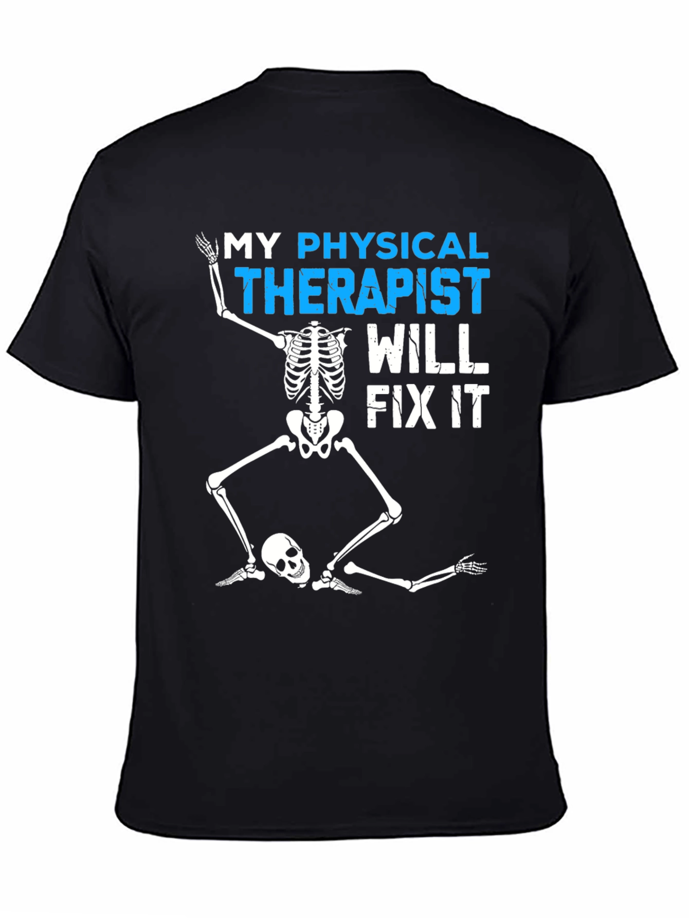 Black Funny Physical Therapist Skeleton T-Shirt view 4