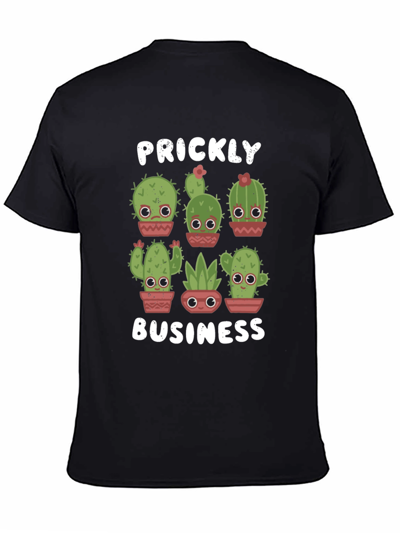Black Prickly Business T-Shirt - Cute Cactus Design view 4