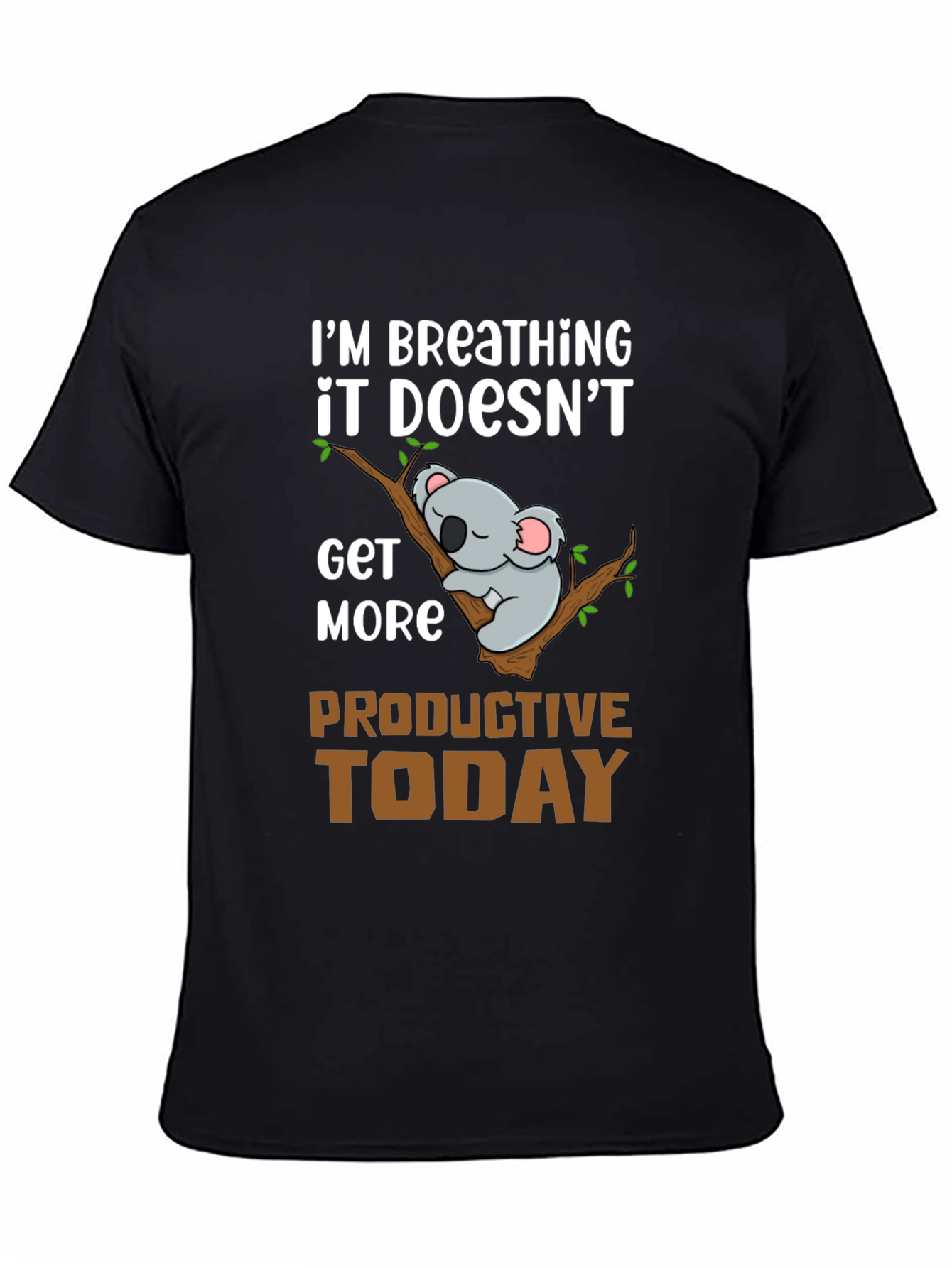 Black Funny Koala Lazy Day T-Shirt view 4