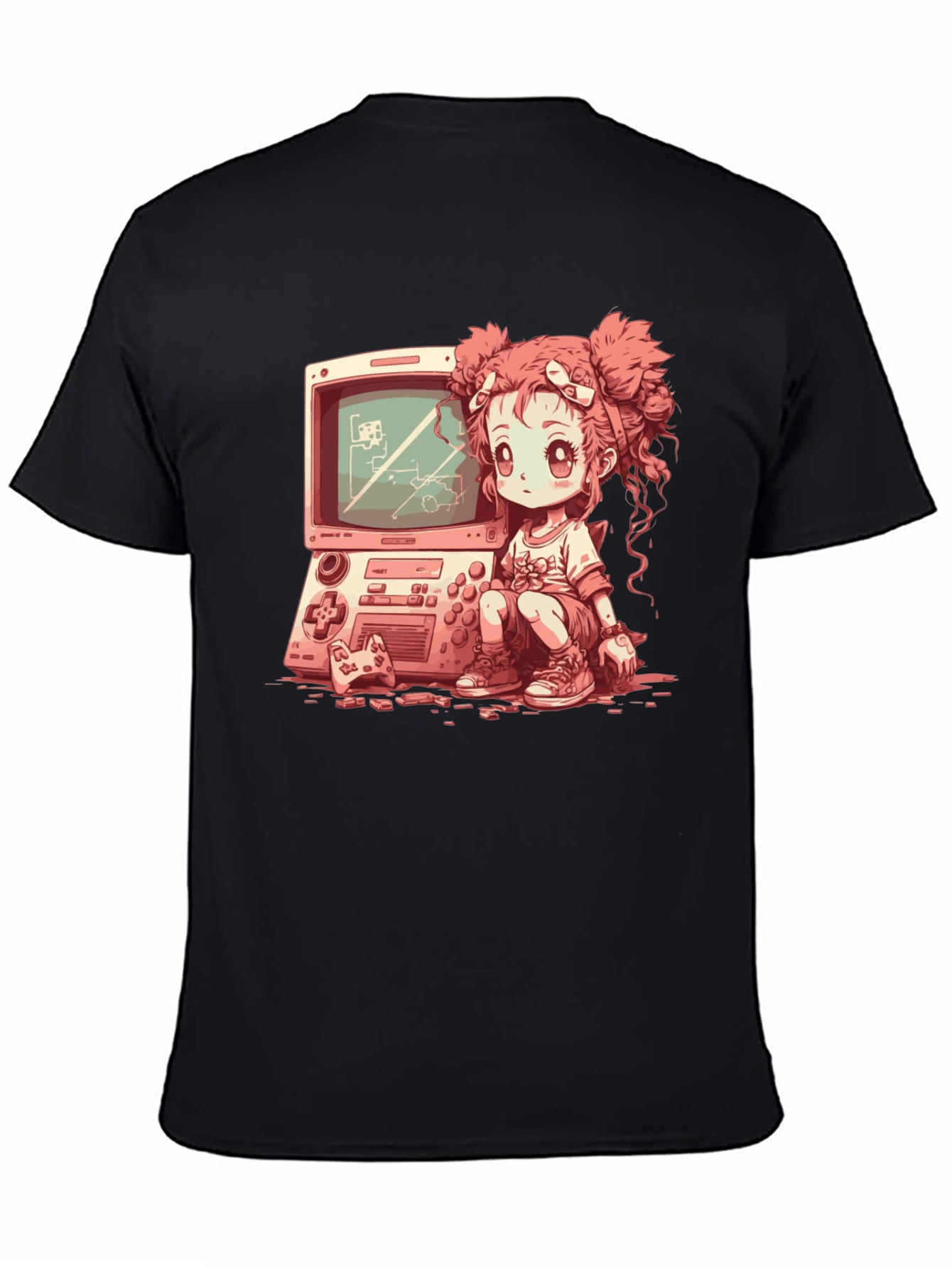 Black Retro Gamer Girl Black T-Shirt view 4