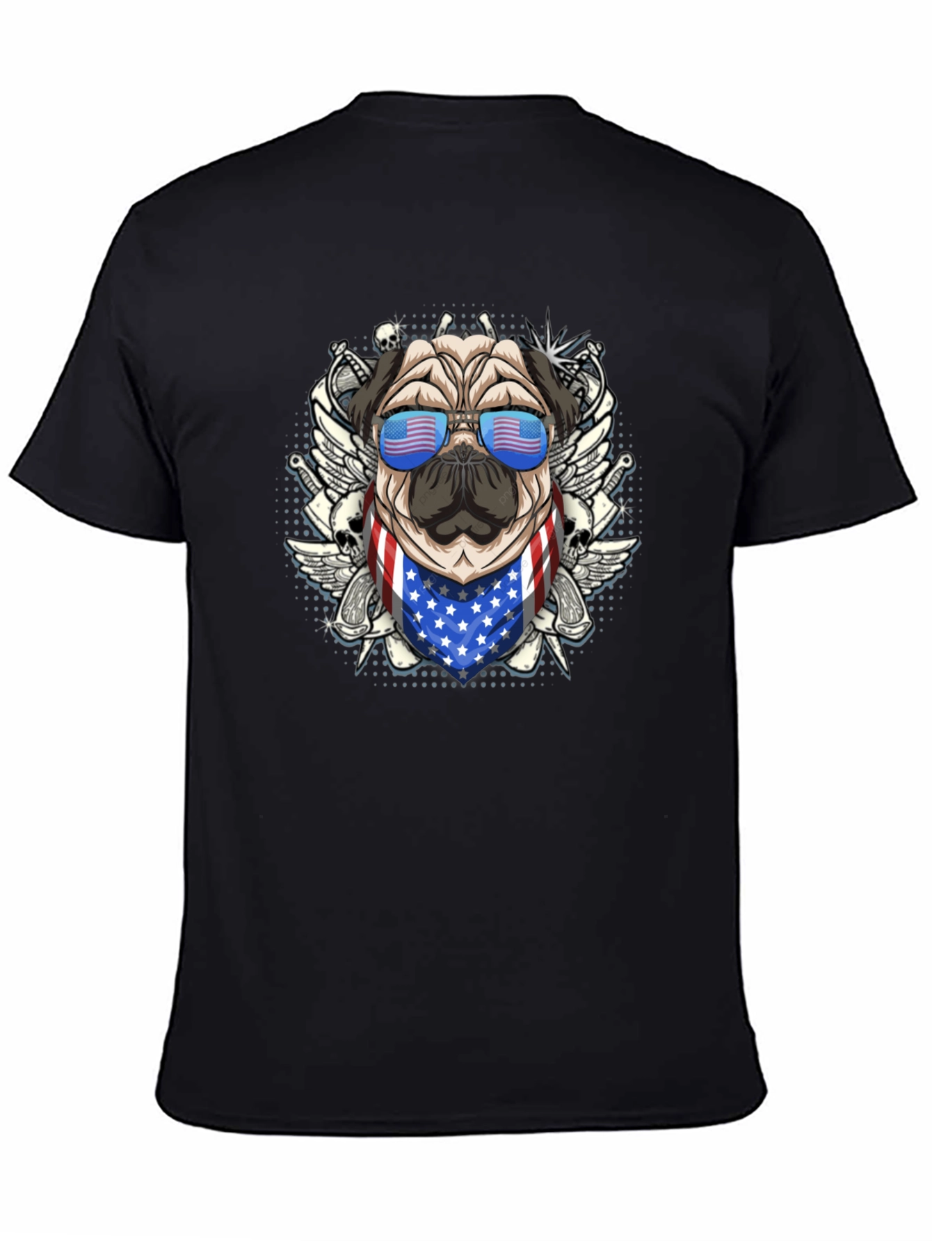 Black Patriotic Pug T-Shirt view 4