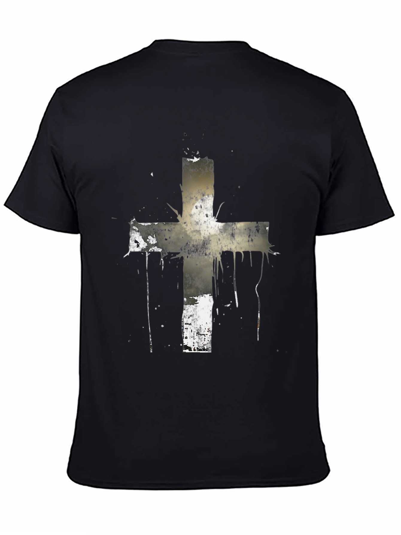Black Grunge Cross Graphic Black T-Shirt view 4