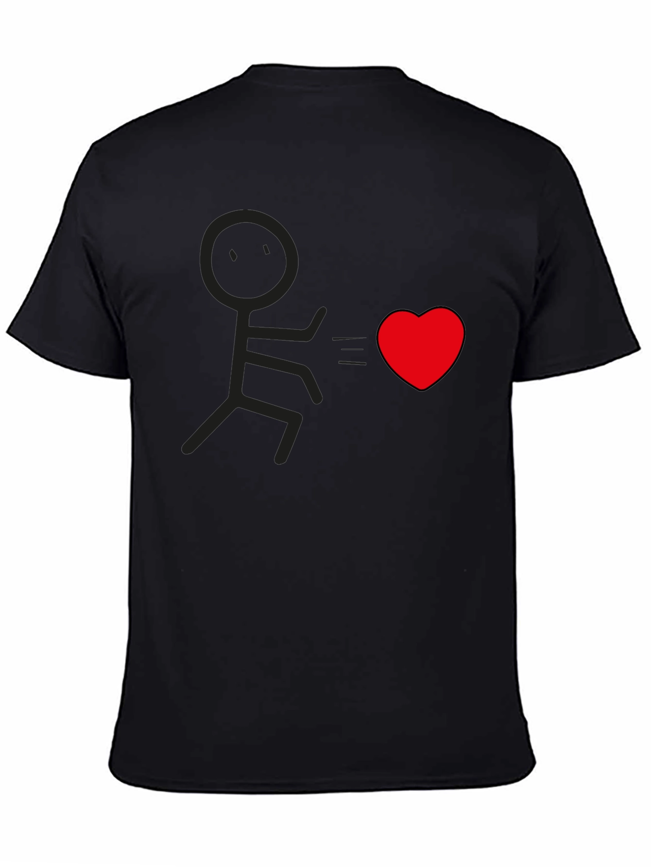 Black Stick Figure Chasing Heart Graphic Tee - Black view 4