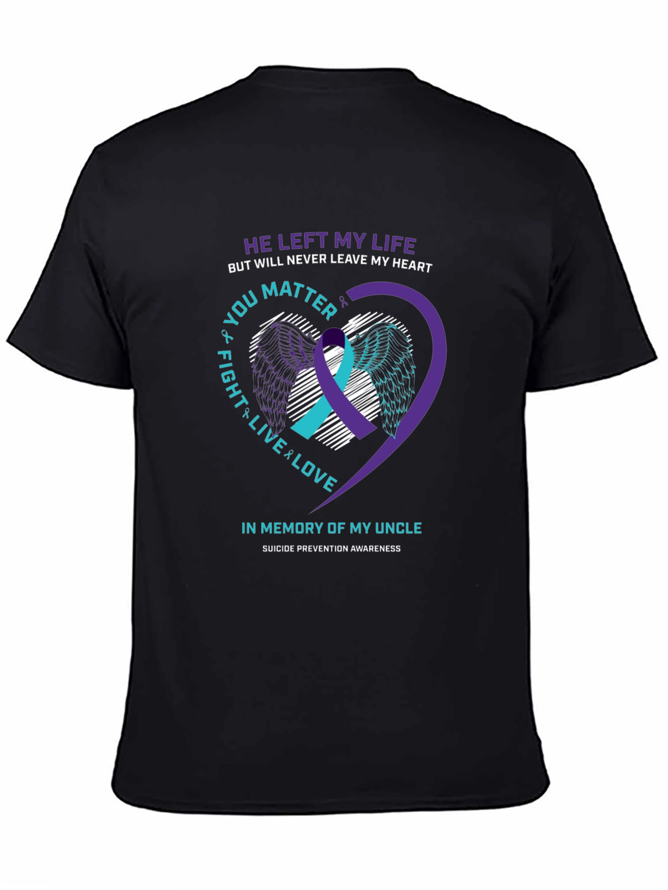 Black In Memory Of My Uncle Suicide Prevention Awareness T-Shirt view 4