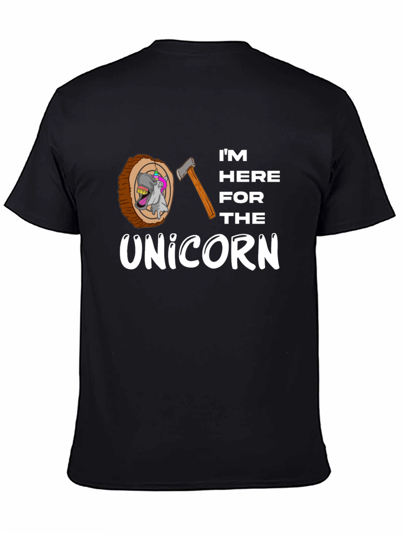 Black I'm Here for the Unicorn Men's T-Shirt view 4