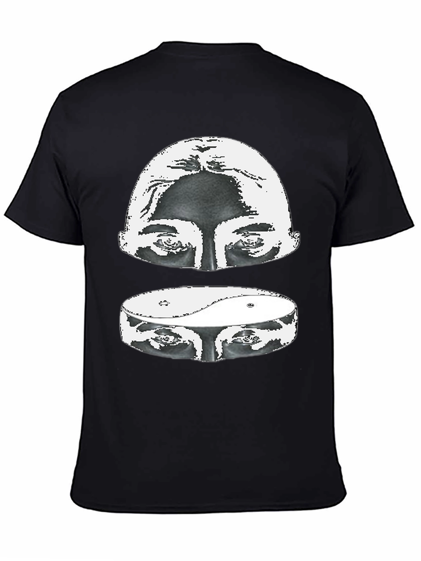 Black Yin Yang Eyes Graphic Print Black T-Shirt view 4
