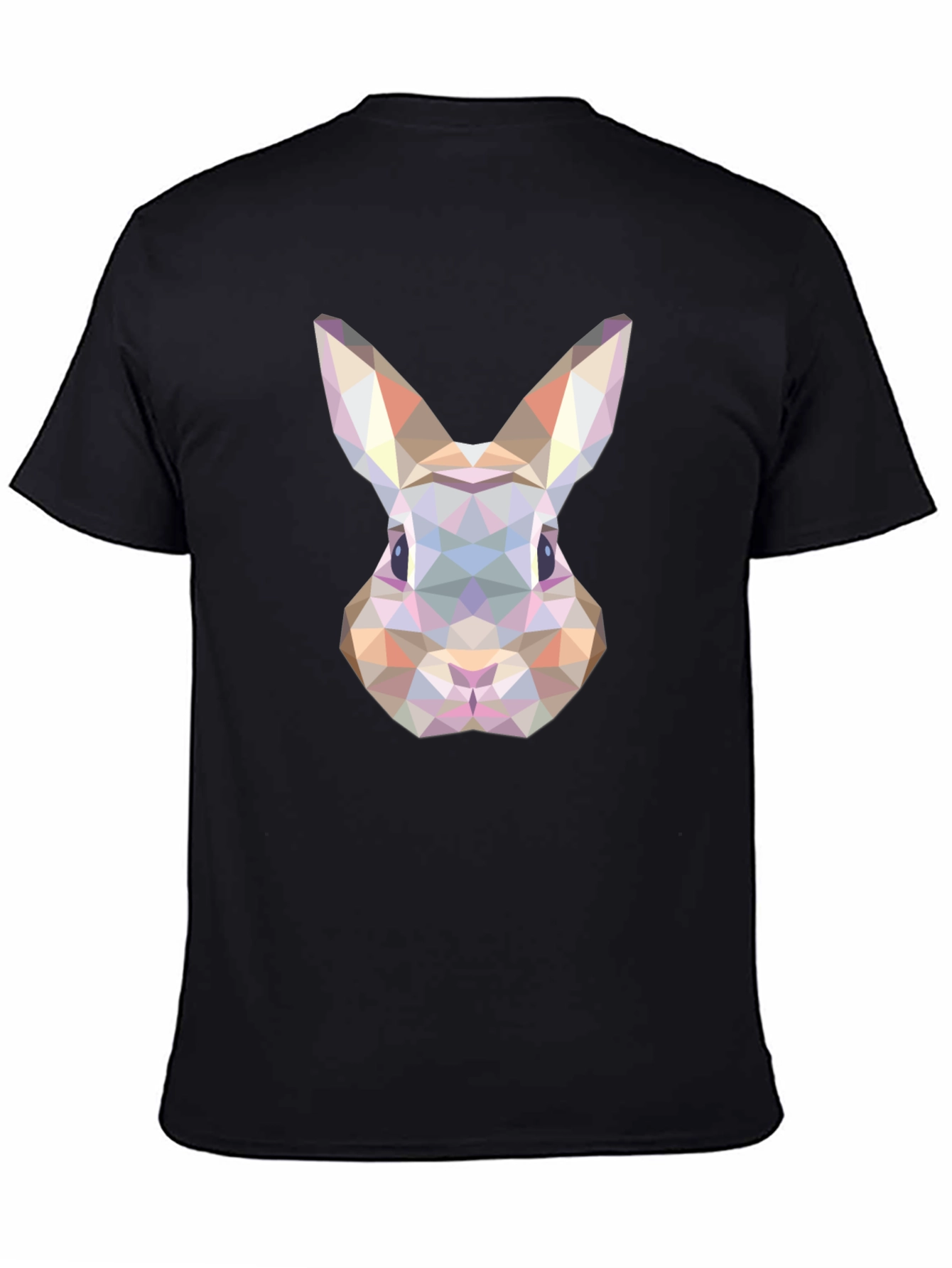 Black Geometric Rabbit Graphic Tee - Soft Black Cotton Blend Shirt view 4