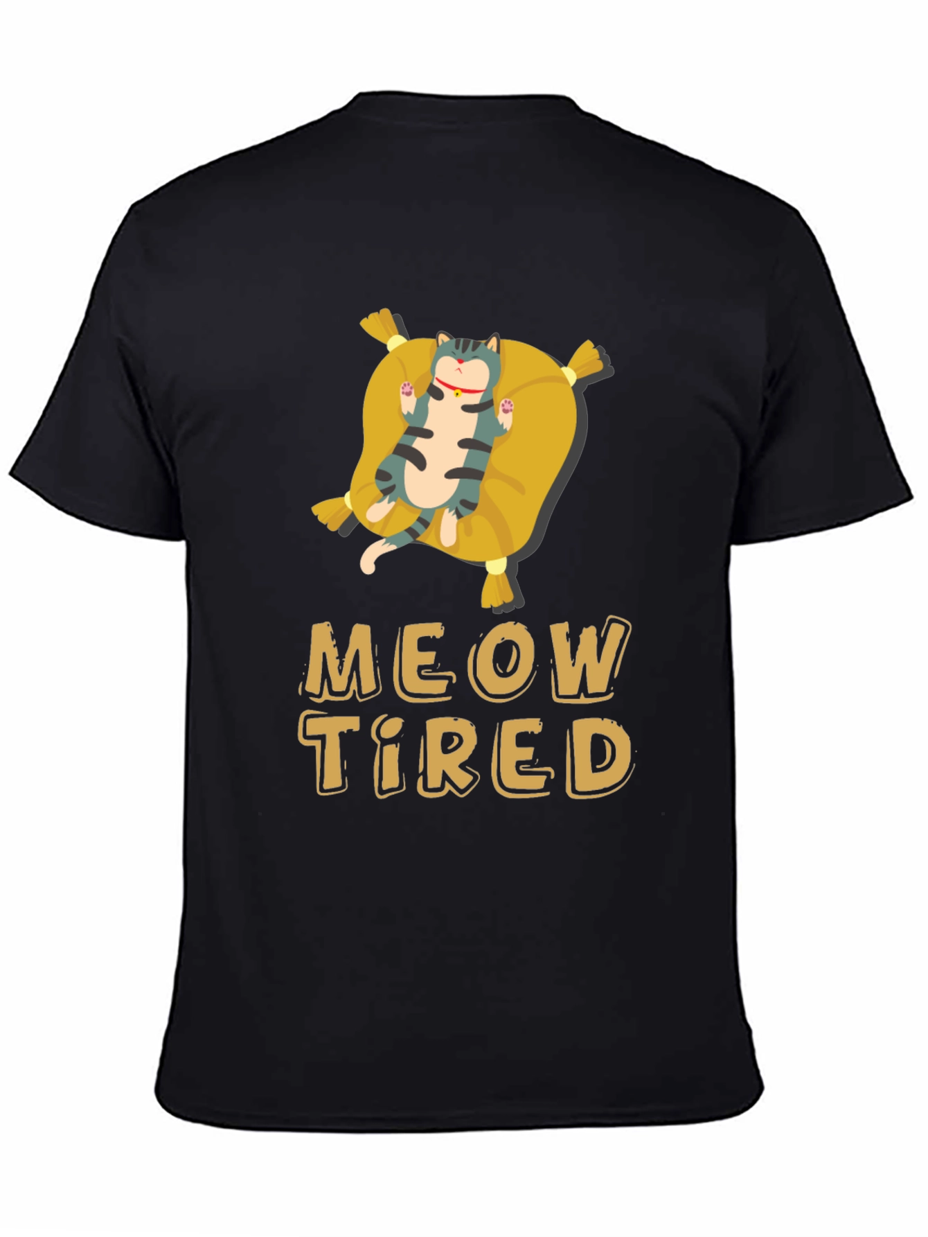 Black Meow Tired Cat Pillow T-Shirt - Relaxed Fit view 4