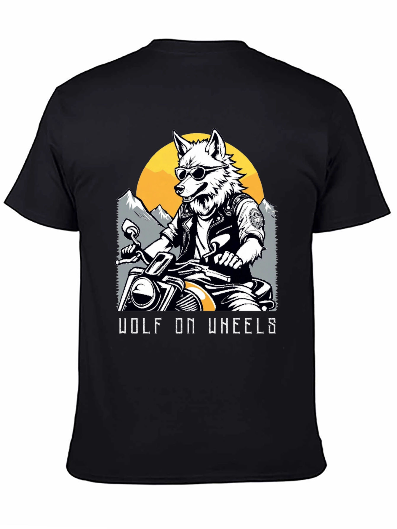 Black Wolf on Wheels Biker T-Shirt view 4