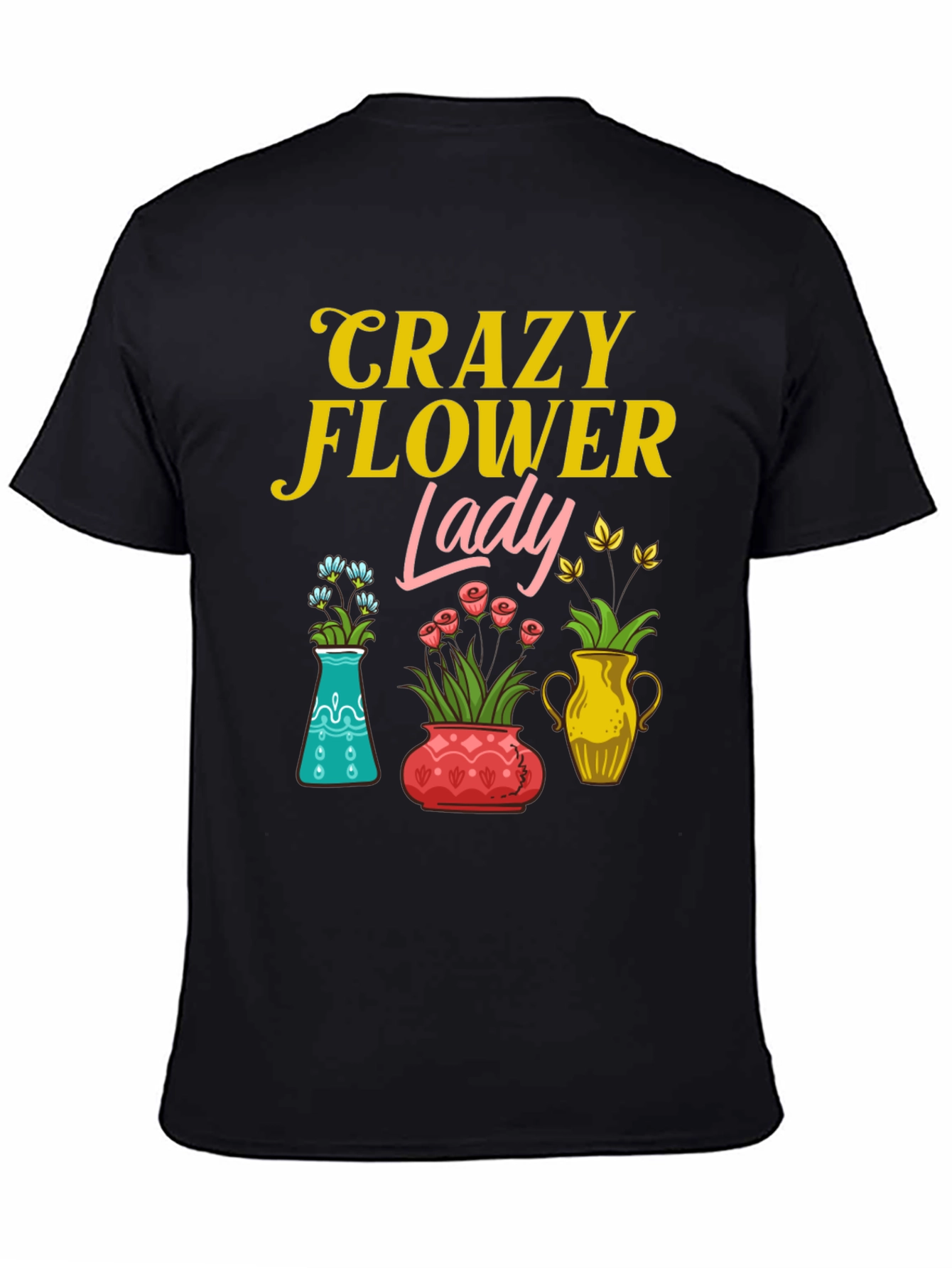 Black Crazy Flower Lady Graphic T-Shirt view 4
