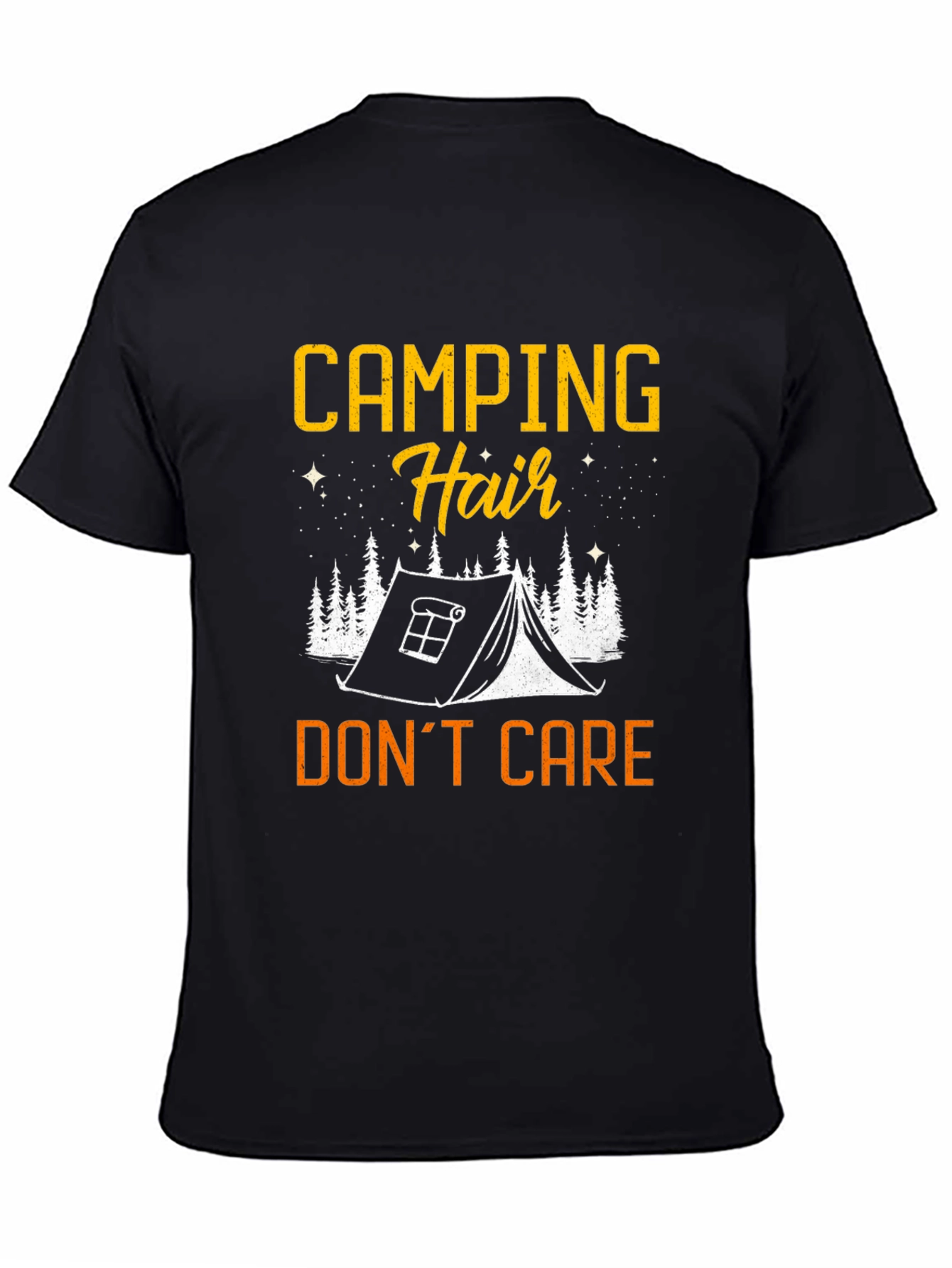 Black Camping Hair Don't Care Black Graphic Tee view 4