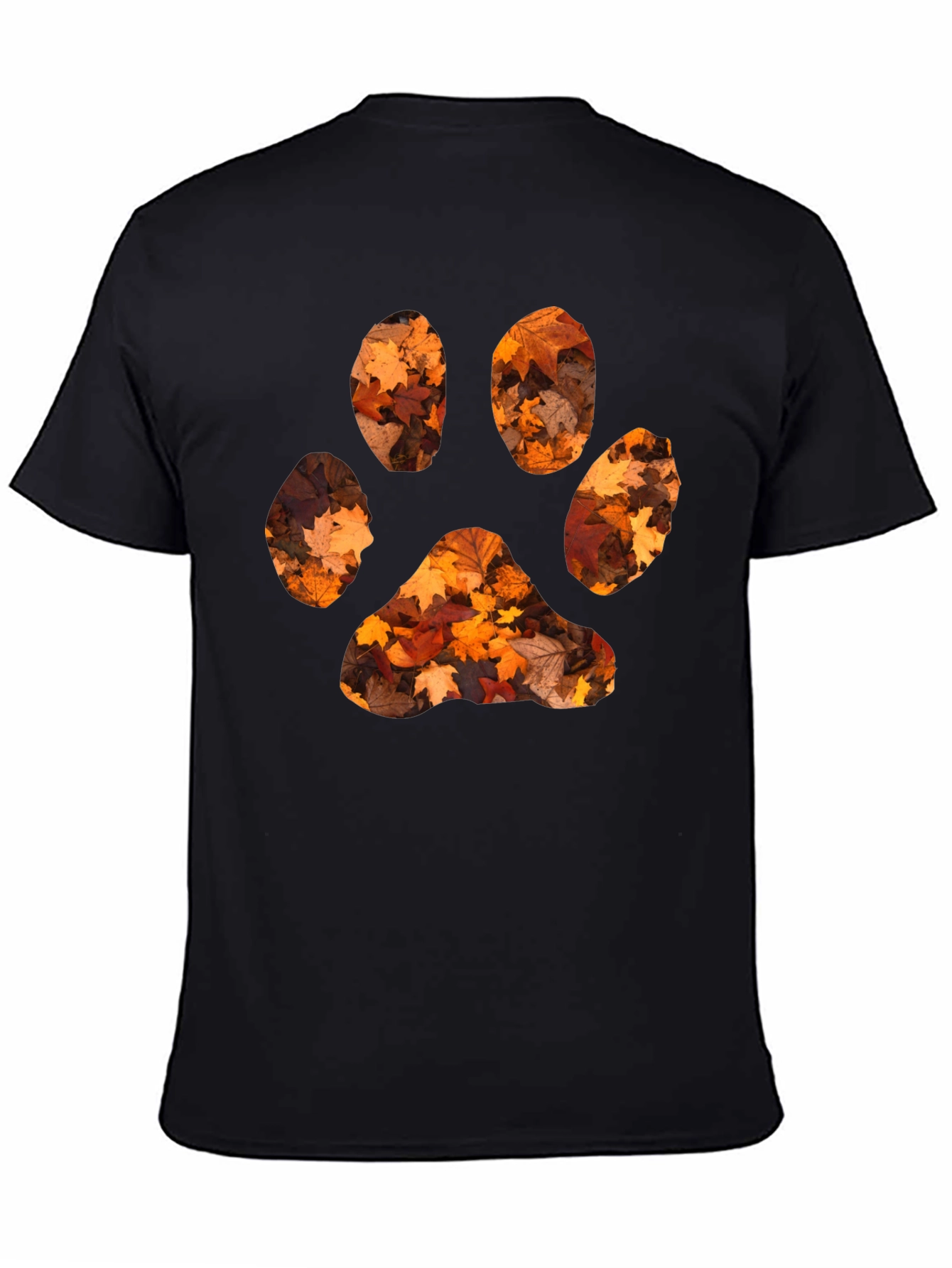 Black Fall Leaves Paw Print Black T-Shirt view 4