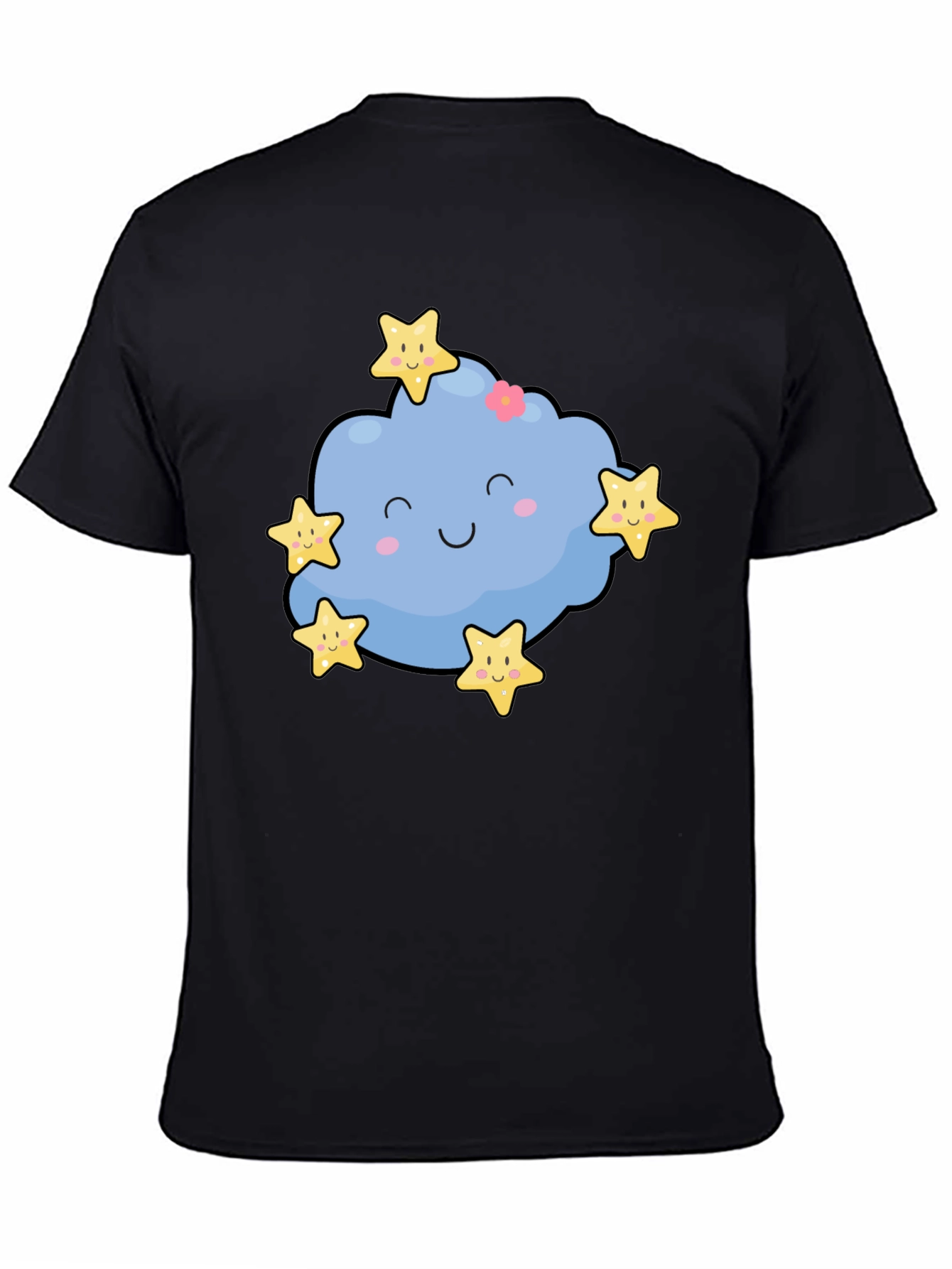 Black Cute Cloud & Stars Graphic Black T-Shirt view 4