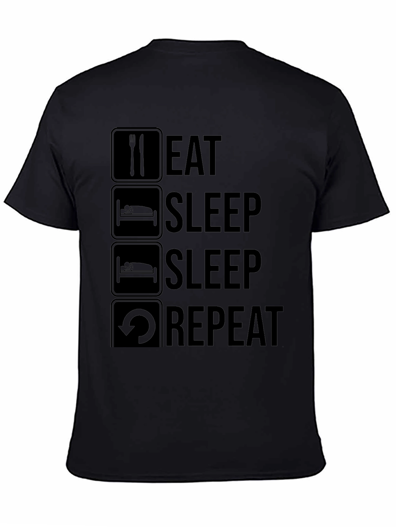Black Eat Sleep Repeat Graphic Tee - Black Crew Neck T-Shirt view 4