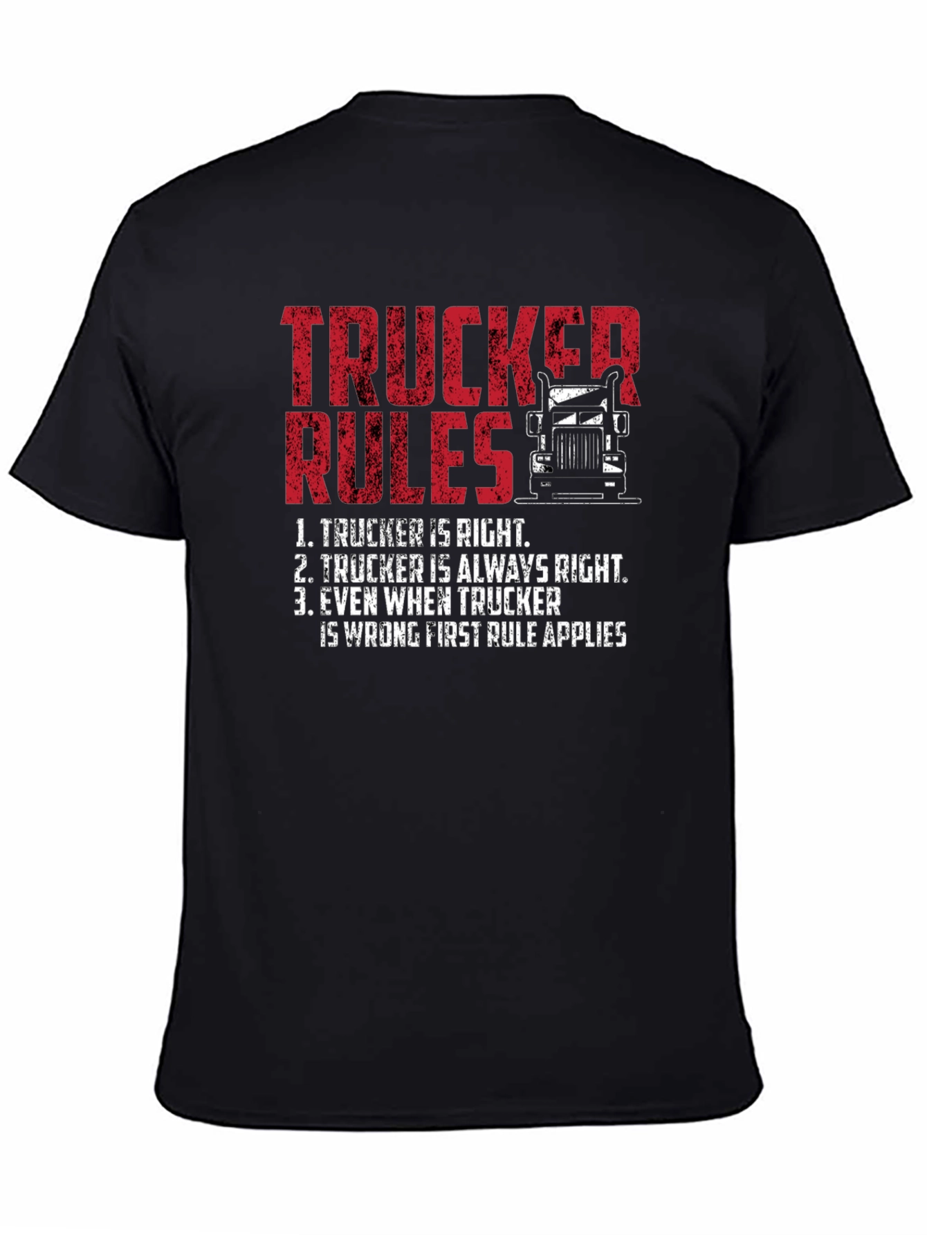 Black Trucker Rules Graphic Tee - Funny Truck Driver T-Shirt view 4