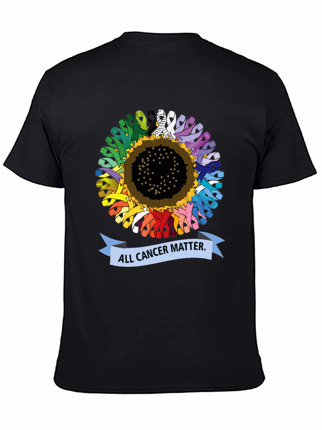 Black All Cancer Matter T-Shirt - Sunflower Ribbon Design view 4