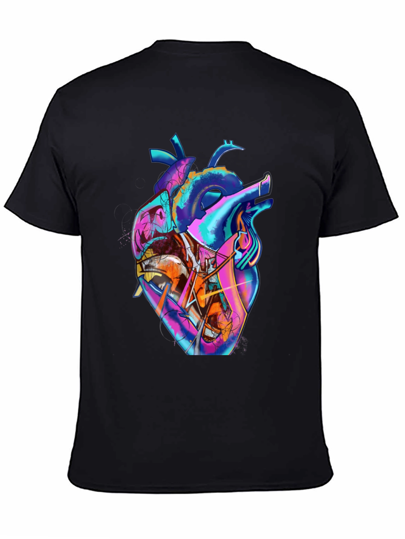 Black Abstract Heart Graphic Tee - Stylish Men's Black T-Shirt view 4