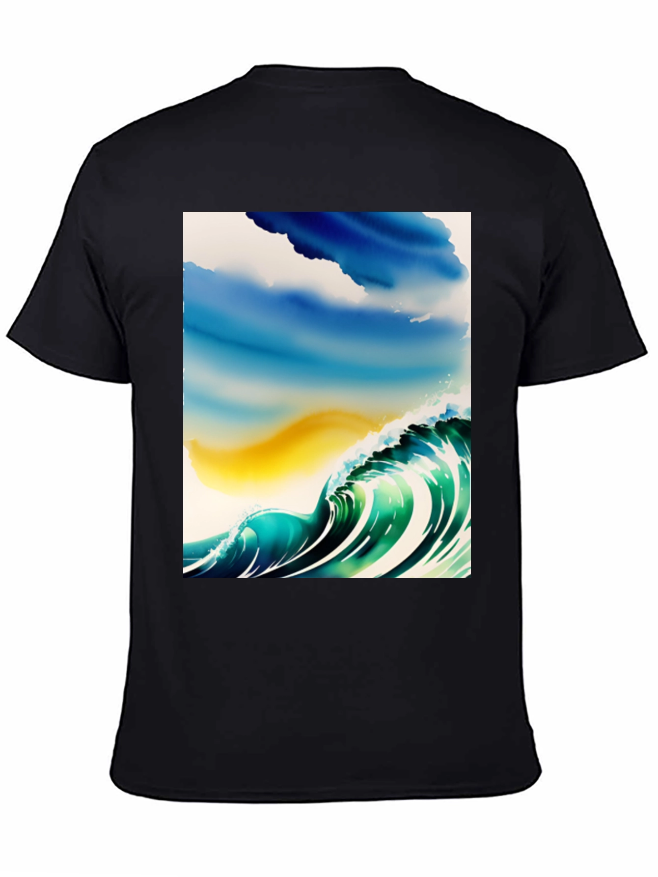 Black Wave Watercolor Graphic Tee - Black Cotton Casual view 4