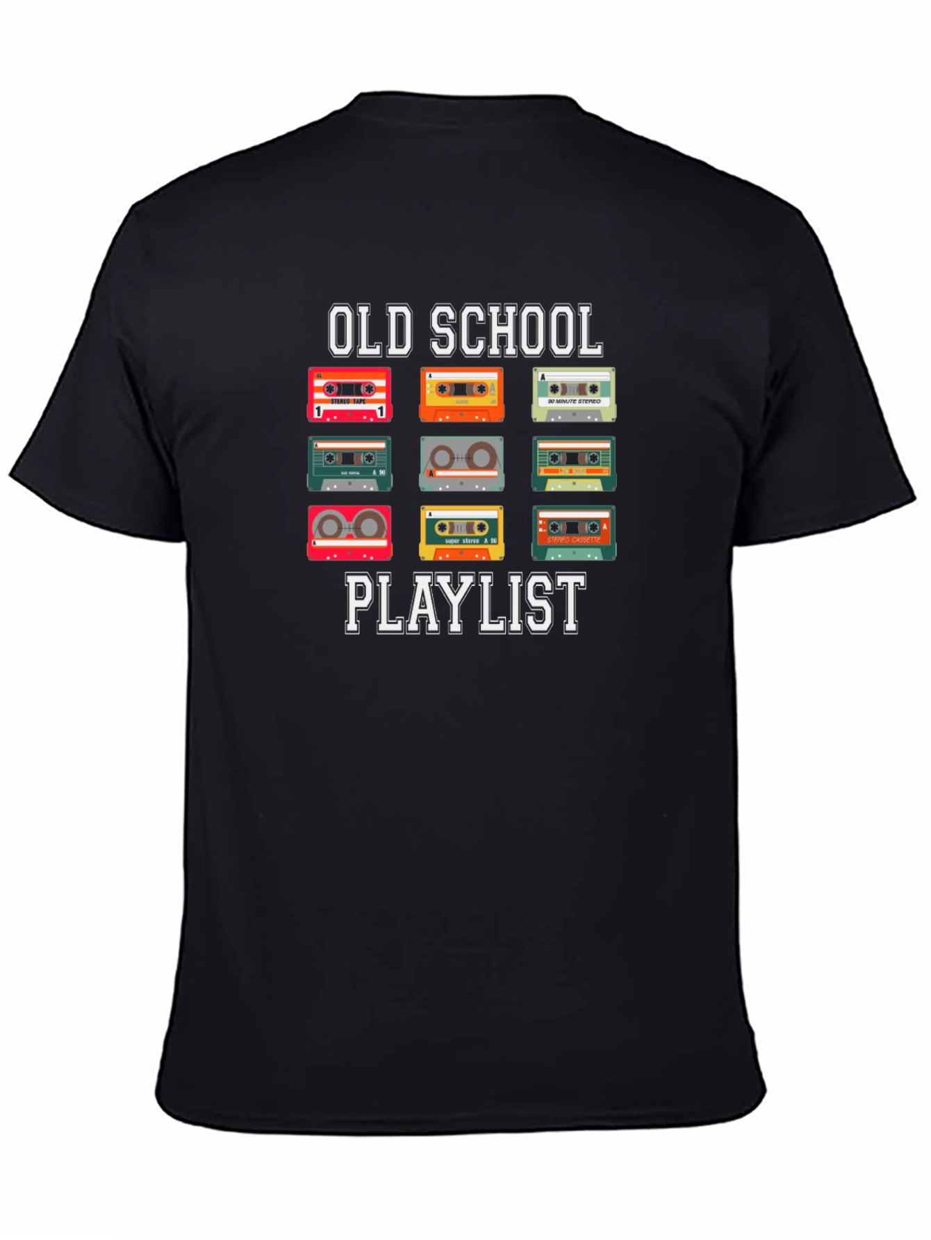 Black Old School Playlist Cassette Tape T-Shirt view 4