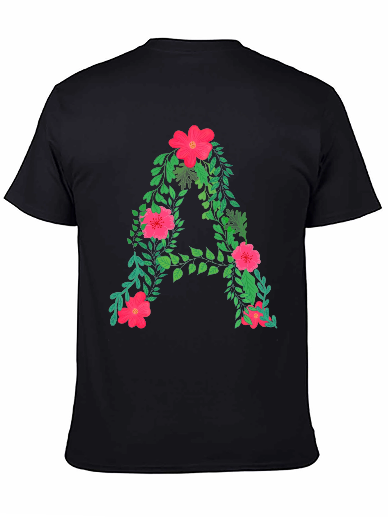 Black Floral Letter A Black T-Shirt view 4