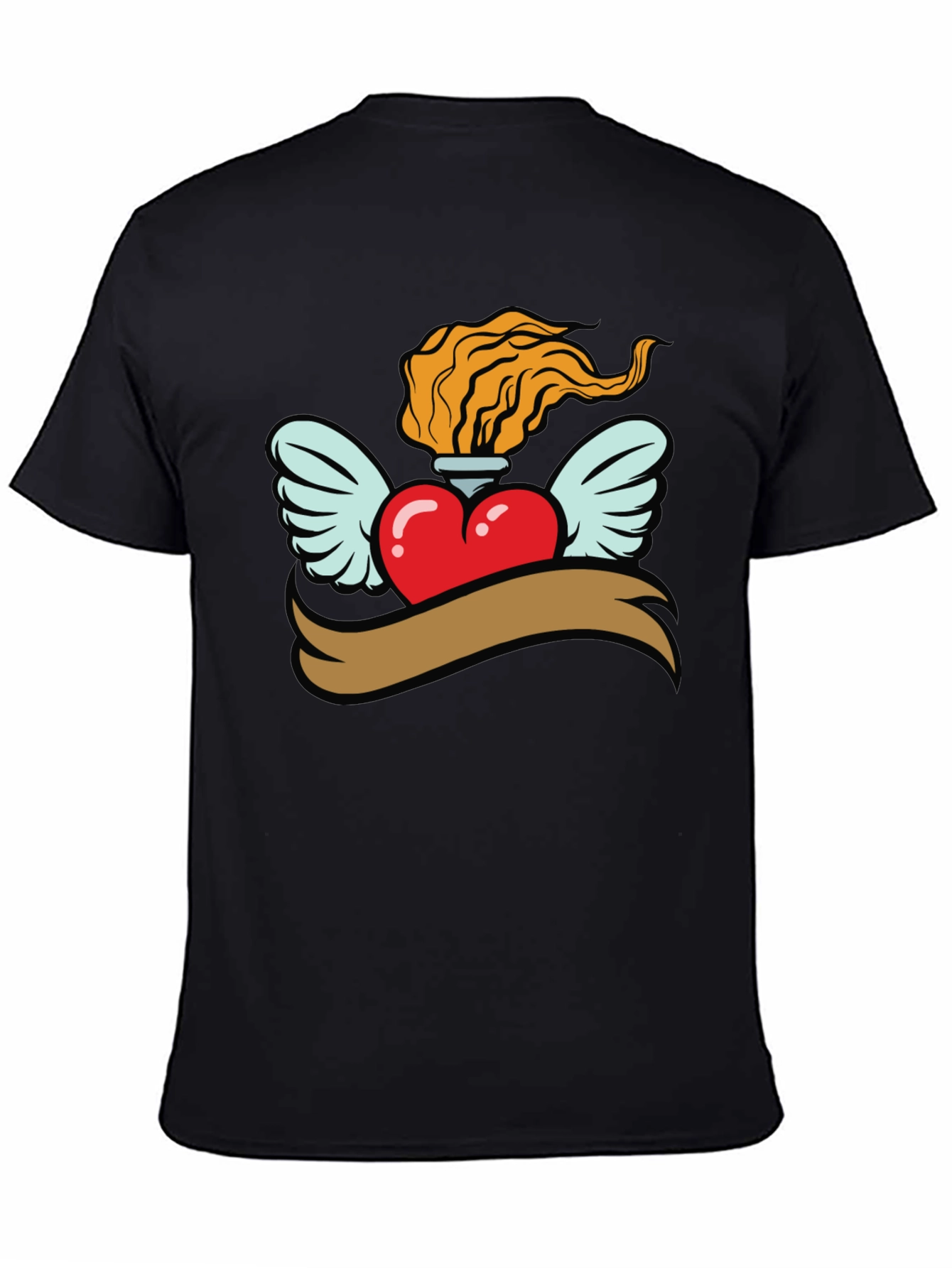 Black Heart with Wings & Flame Graphic Tee - Black view 4