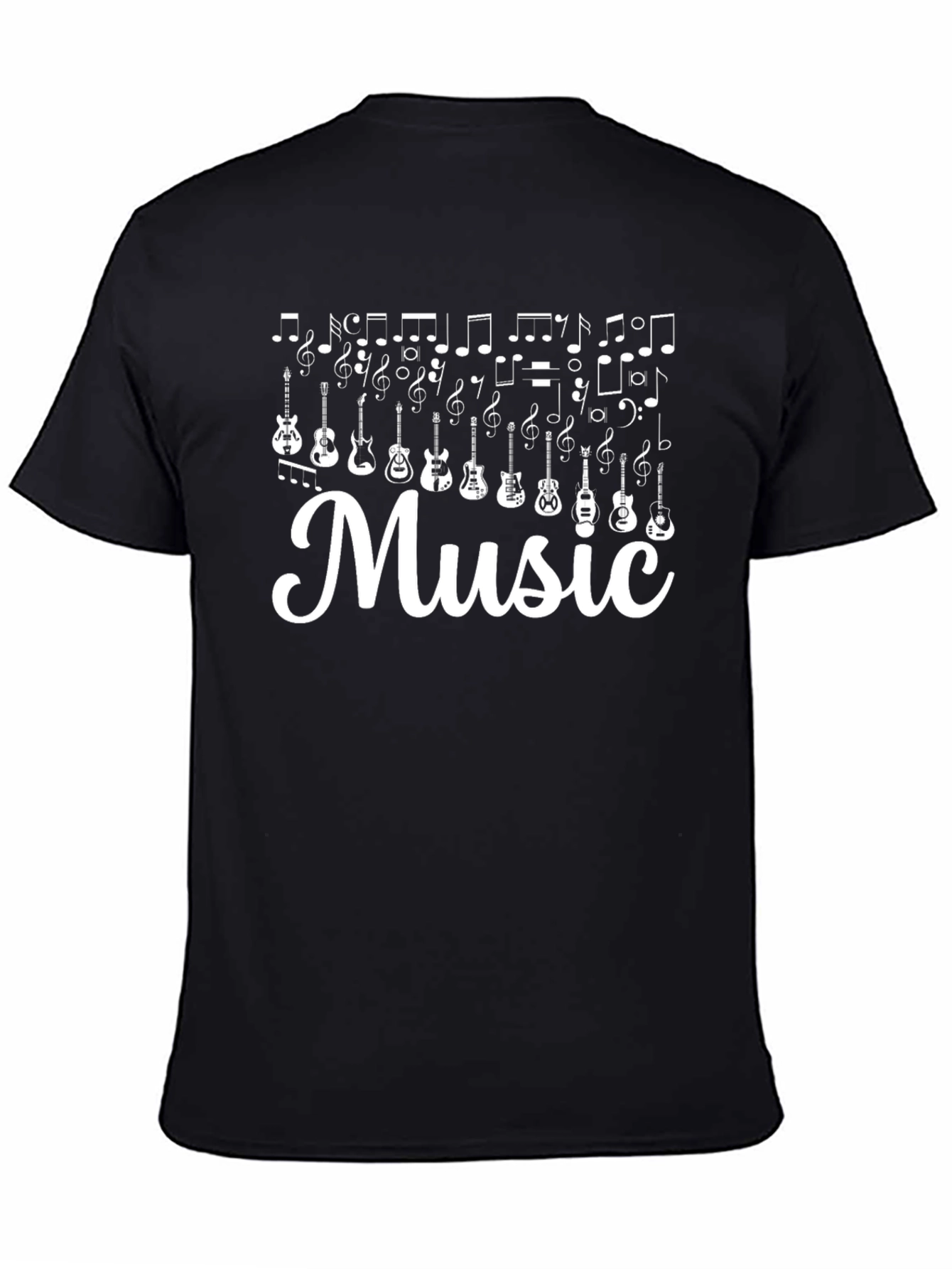 Black Music T-Shirt: Guitar Notes Design, Black view 4