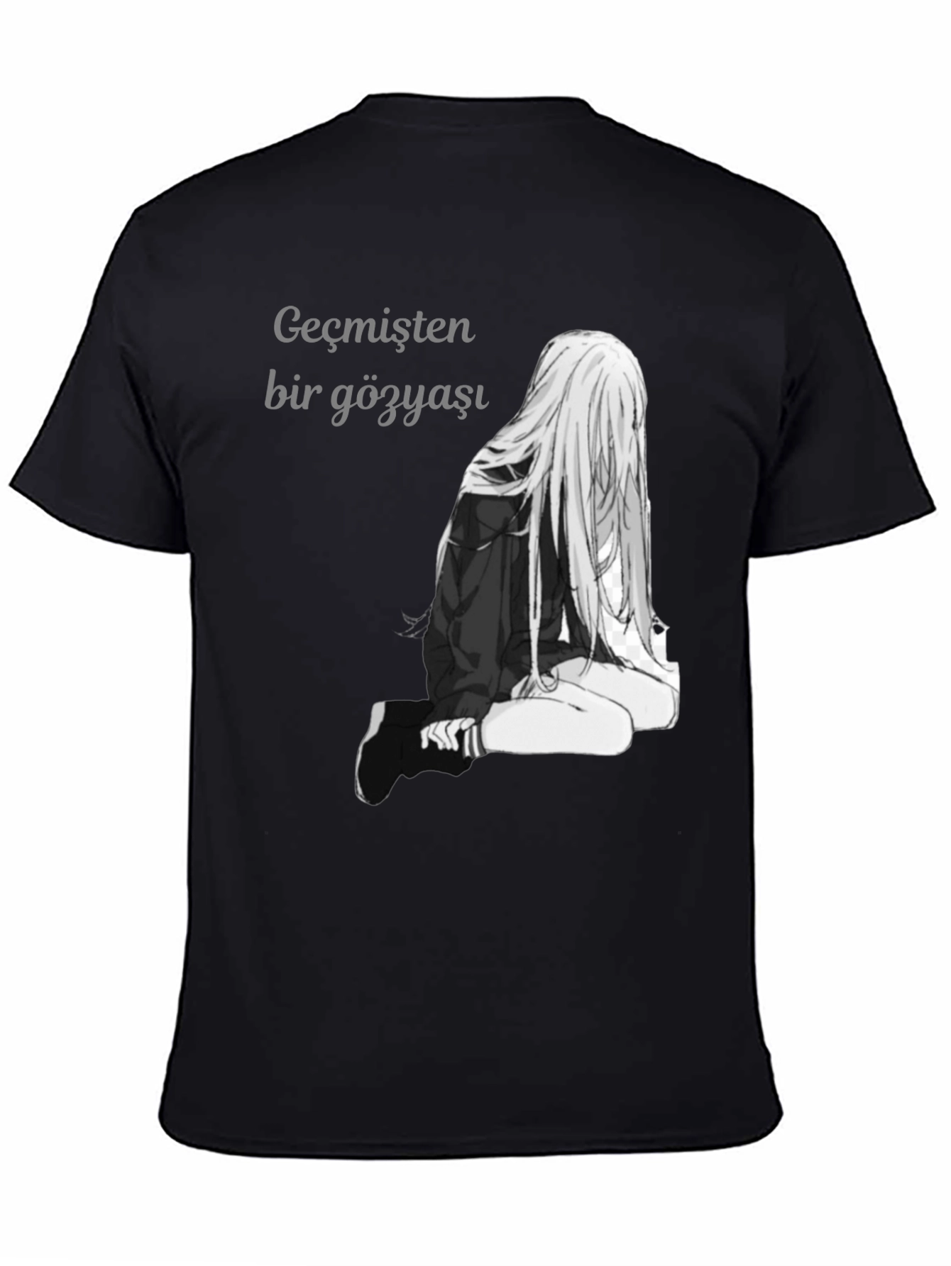 Black Anime Girl Graphic Print Black T-Shirt view 4