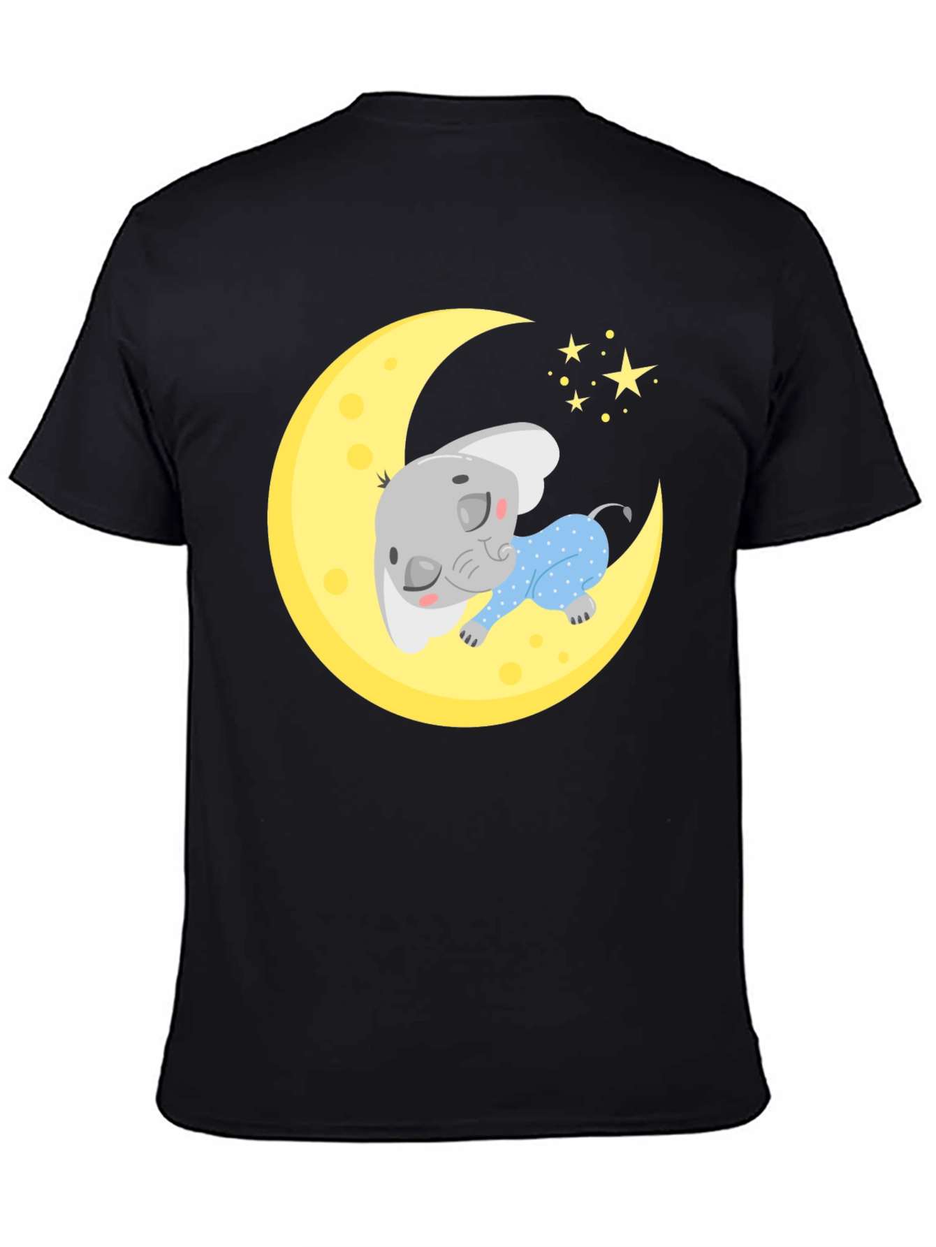 Black Cute Elephant On Moon Graphic Tee view 4