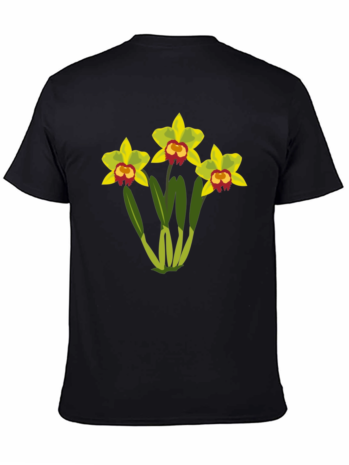 Black Floral Graphic T-Shirt - Black Cotton Tee with Orchid Design view 4
