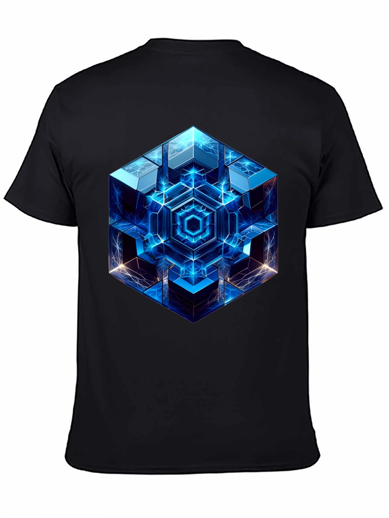Black Geometric Cube Graphic Print Black T-Shirt view 4