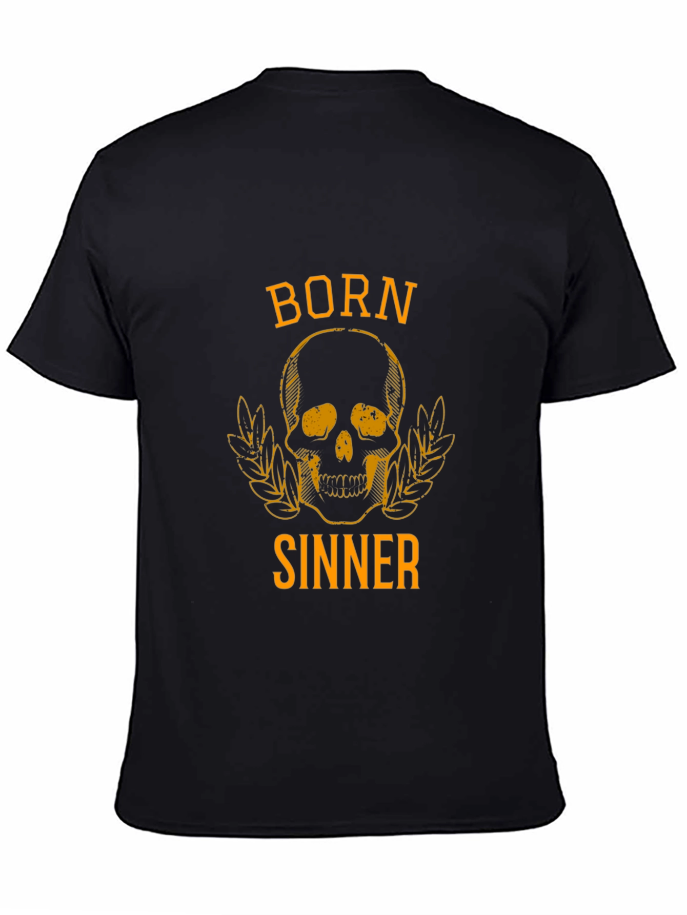 Black Born Sinner Graphic Tee - Black Cotton Skull T-Shirt view 4