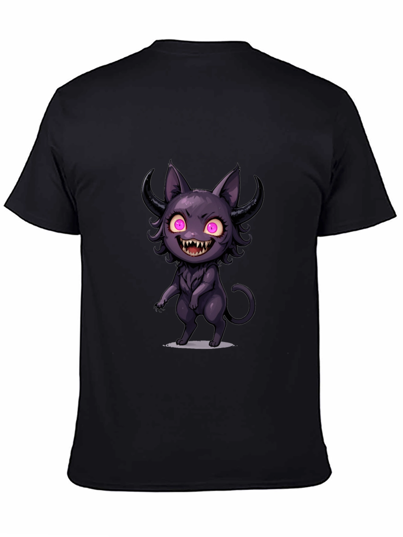 Black Creepy Cute Cat T-Shirt - Black view 4