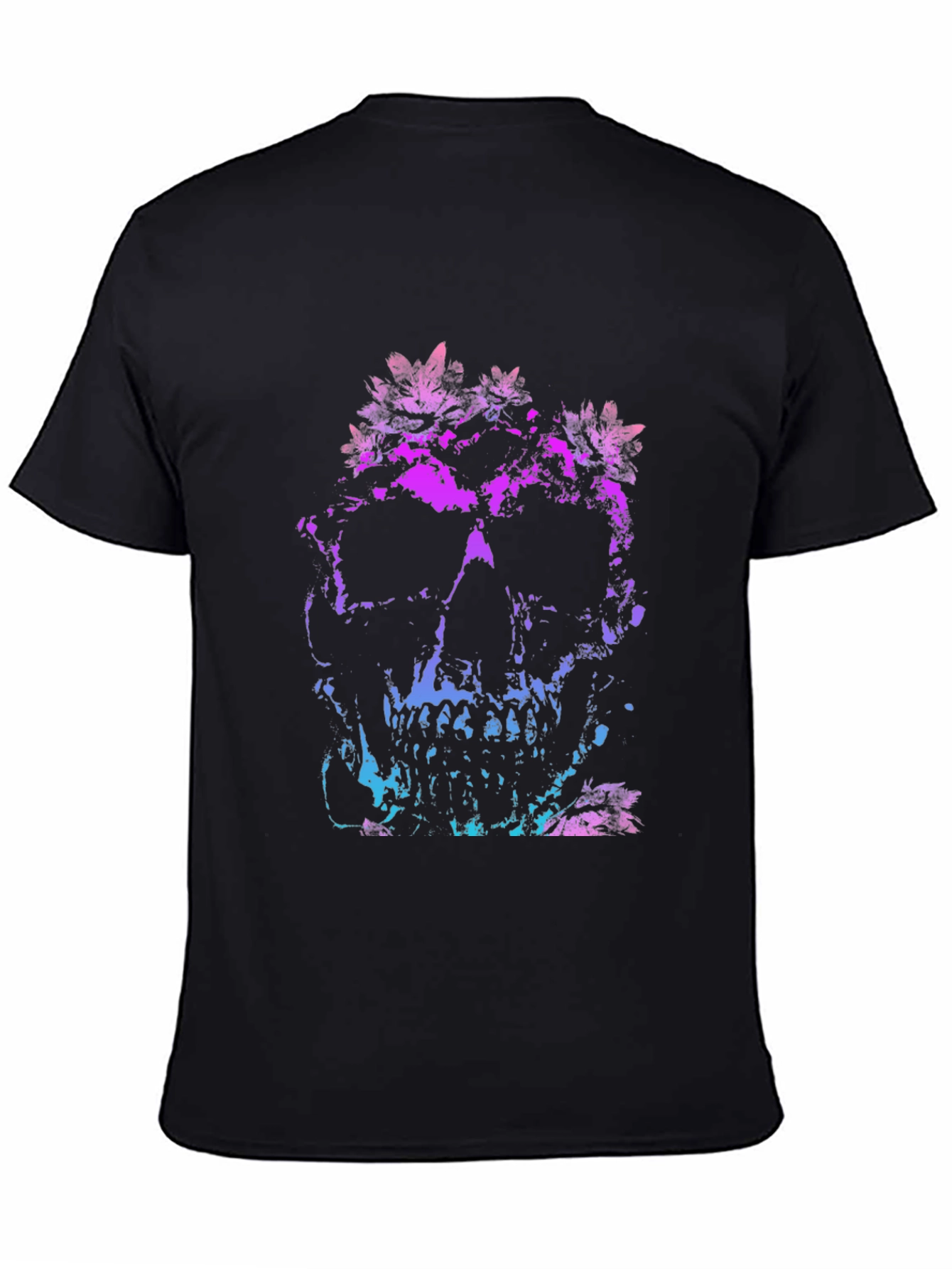 Floral Skull Graphic Black T-Shirt - 4
