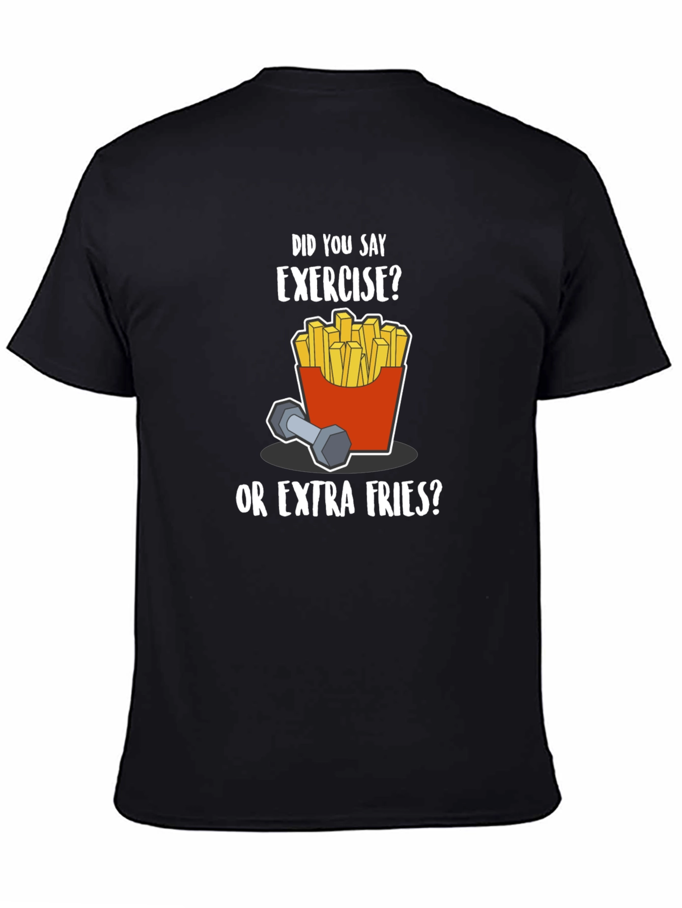 Black Funny Exercise Fries Graphic T-Shirt view 4