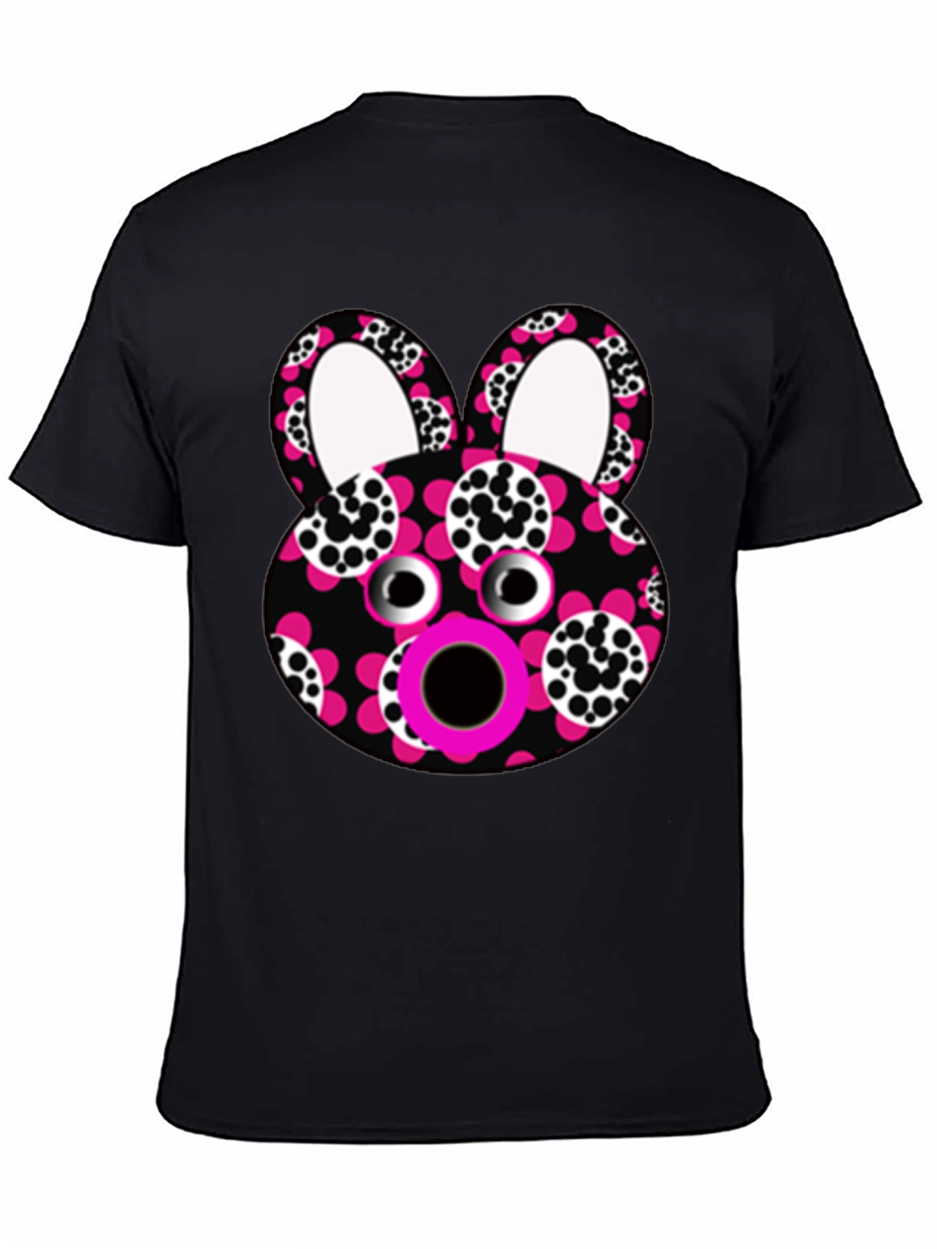 Black Funky Floral Bunny T-Shirt - Unique Graphic Tee view 4