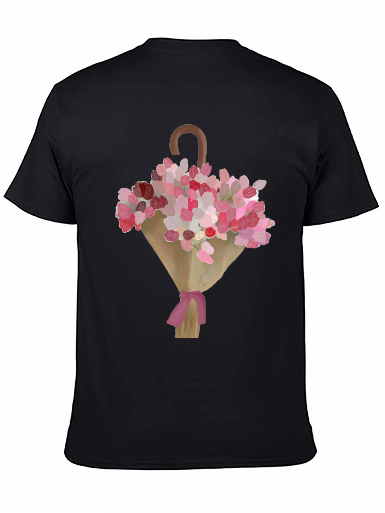 Black Floral Umbrella Graphic Tee - Stylish Men's Black T-Shirt view 4