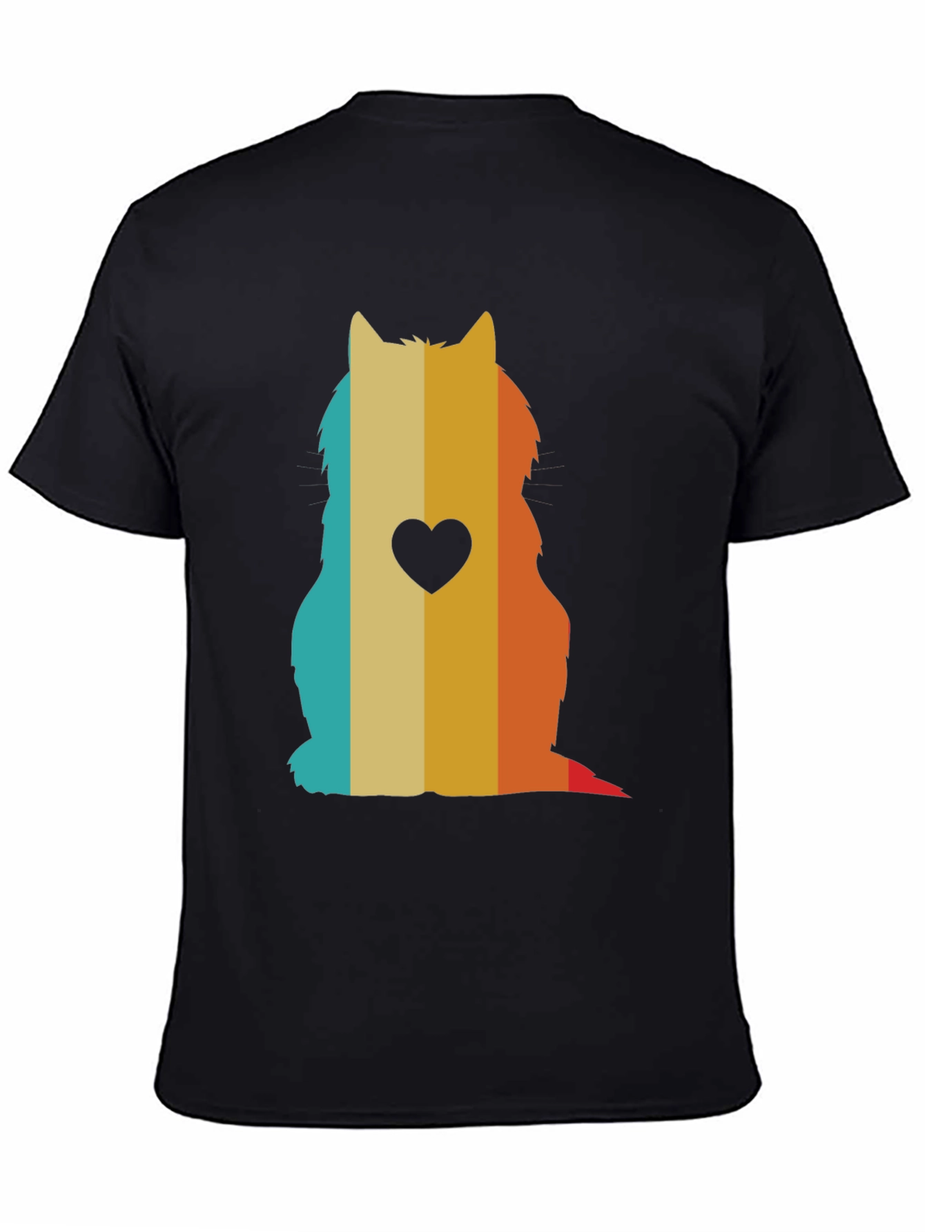 Black Retro Cat Silhouette T-Shirt - Heart Accent view 4