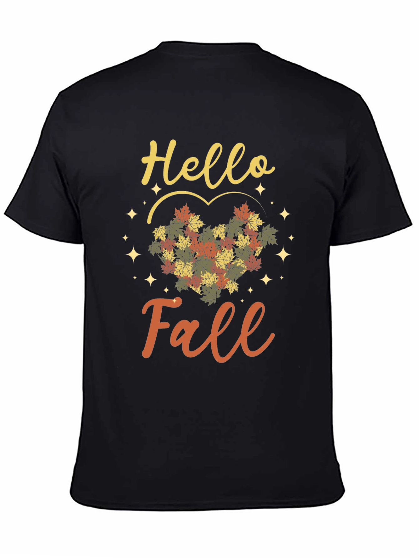 Black Hello Fall T-Shirt - Autumn Leaves Heart view 4