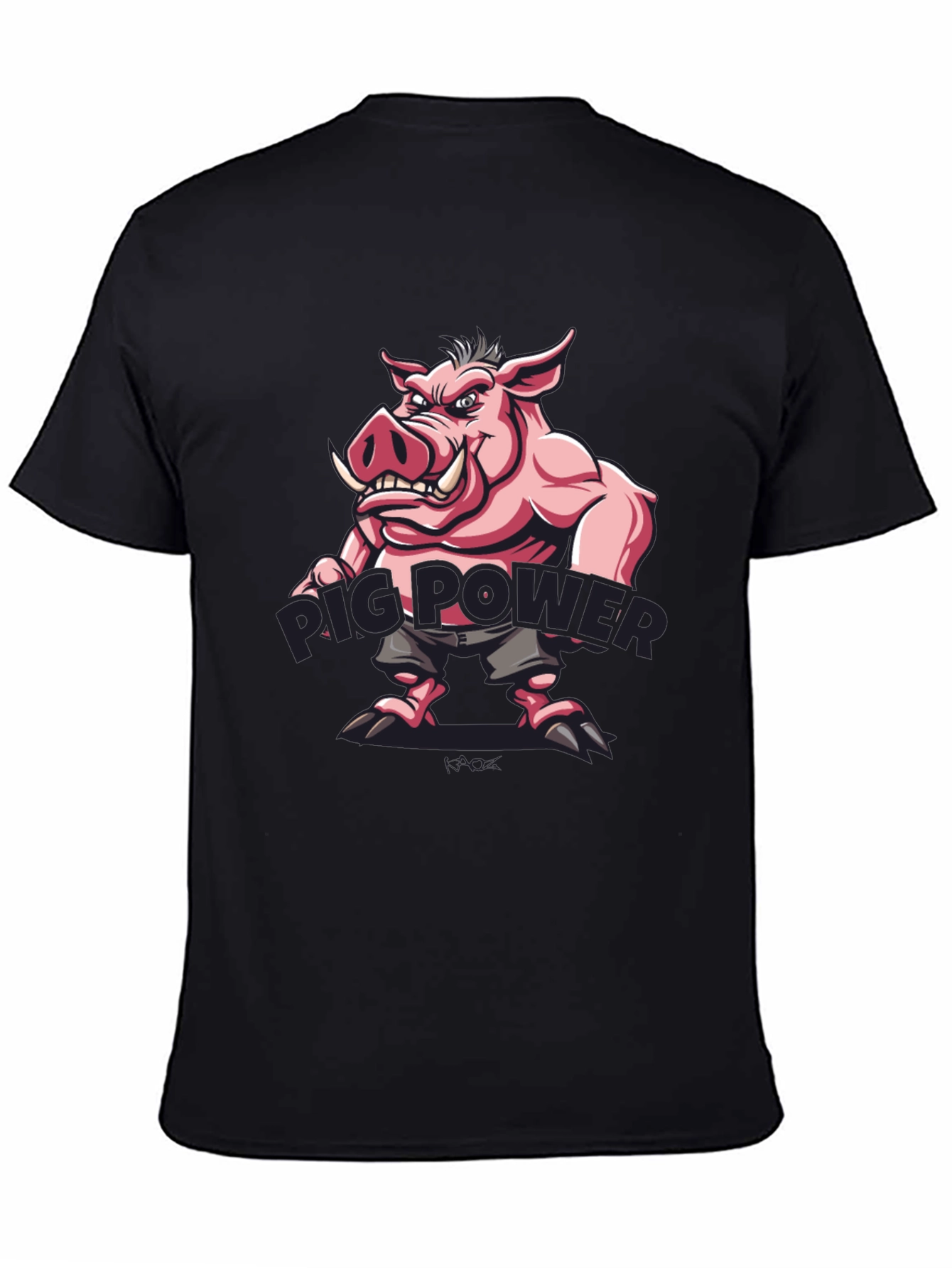 Black Pig Power Cartoon Graphic T-Shirt view 4