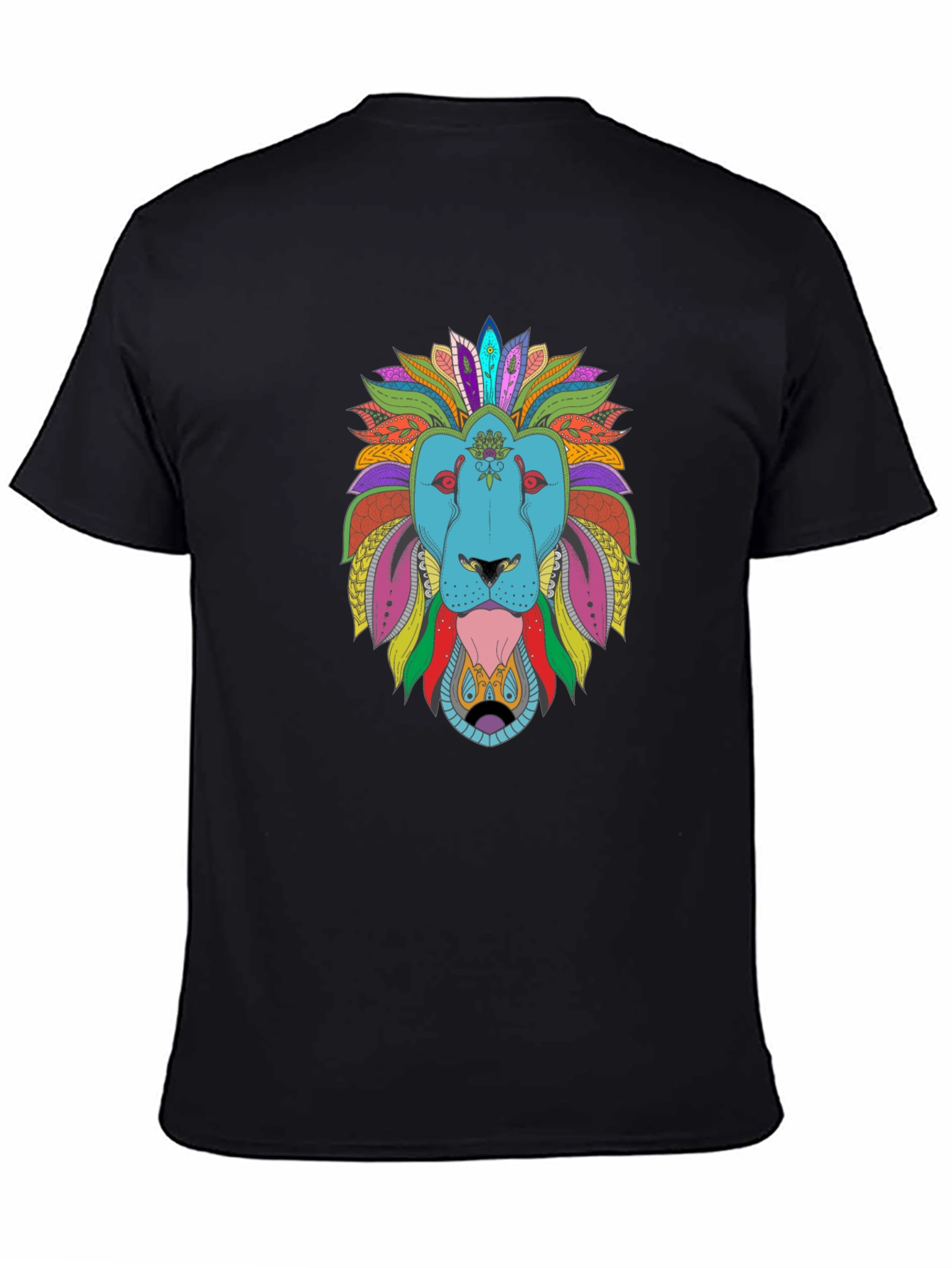 Black Colorful Lion Graphic Tee - Men's Black T-Shirt view 4