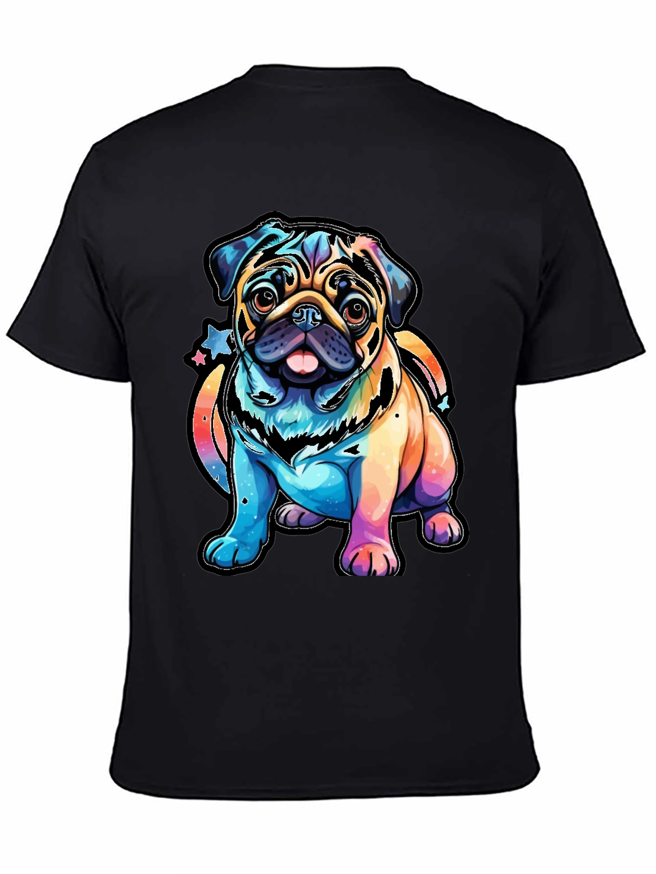 Black Colorful Pug Dog Graphic T-Shirt view 4