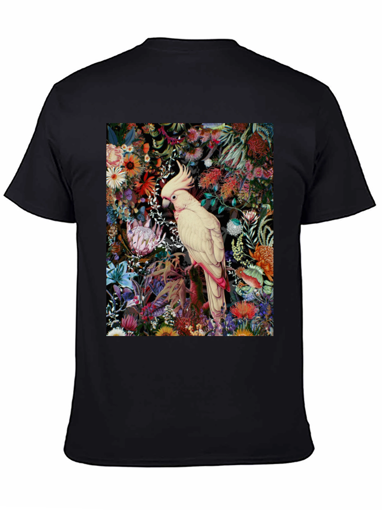 Black Floral Cockatoo Print Tee - Unique Graphic T-Shirt view 4
