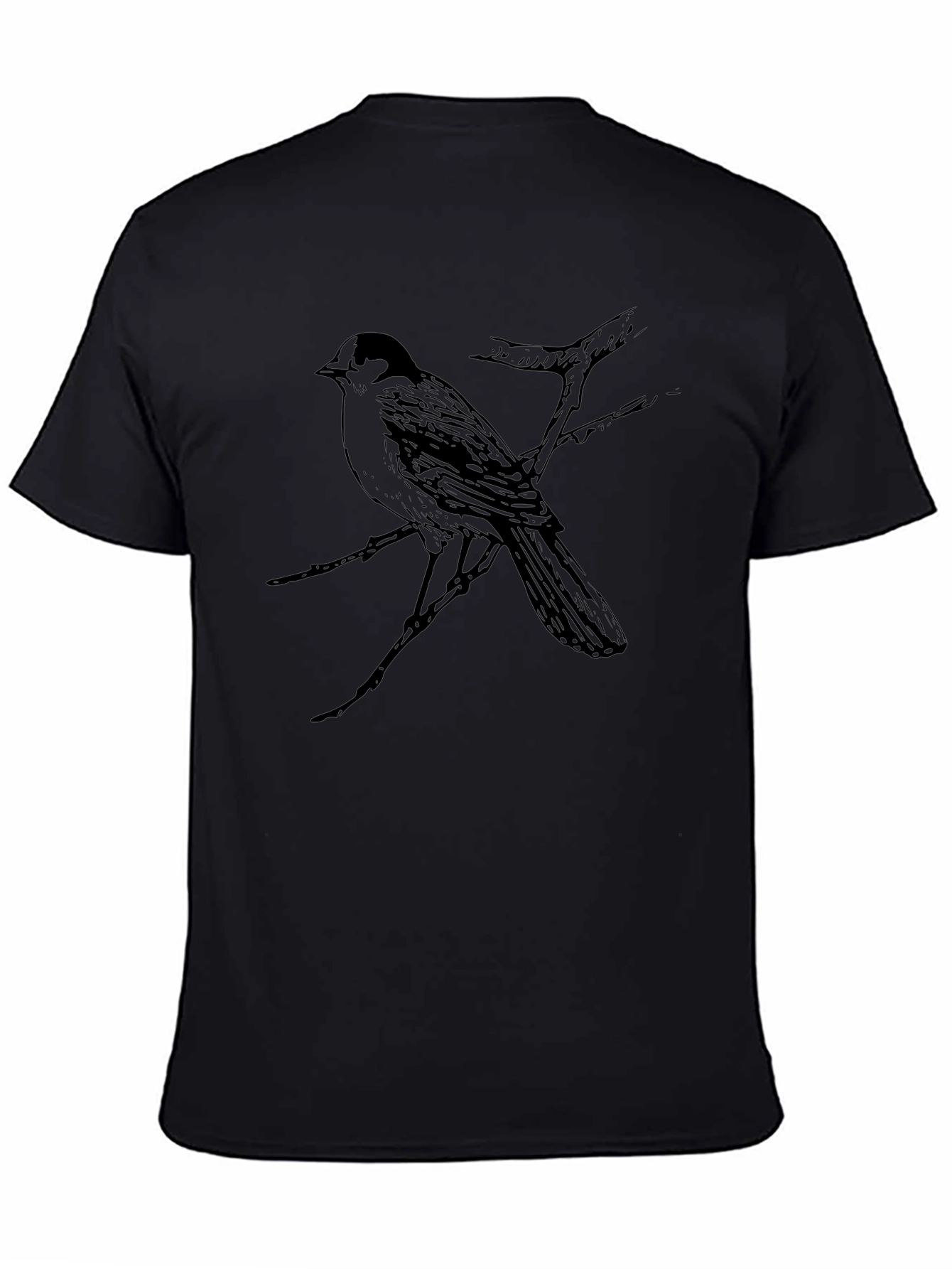 Black Bird on Branch Graphic Tee - Black Casual T-Shirt view 4