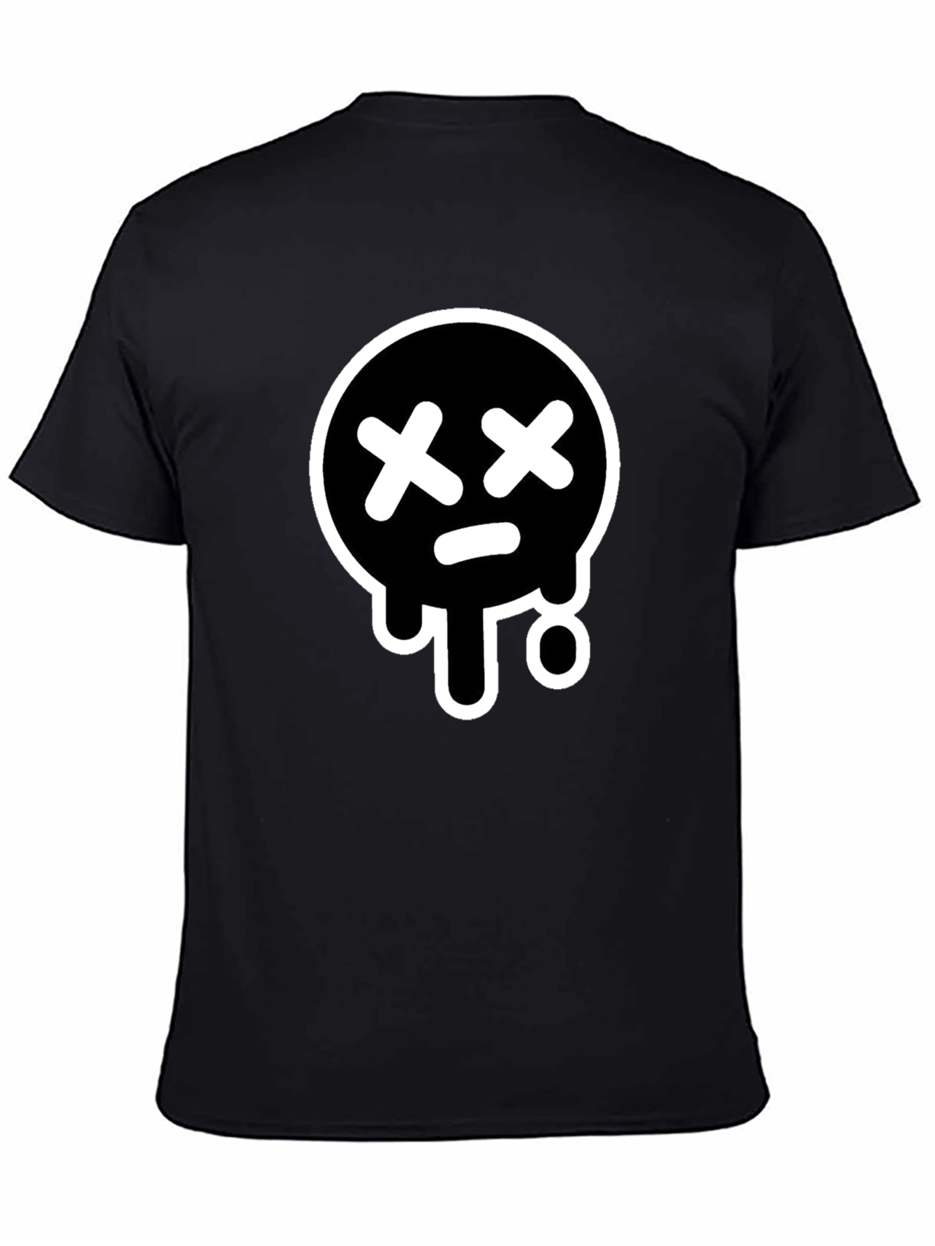 Black Black T-Shirt with White Drip Sad Face Design view 4