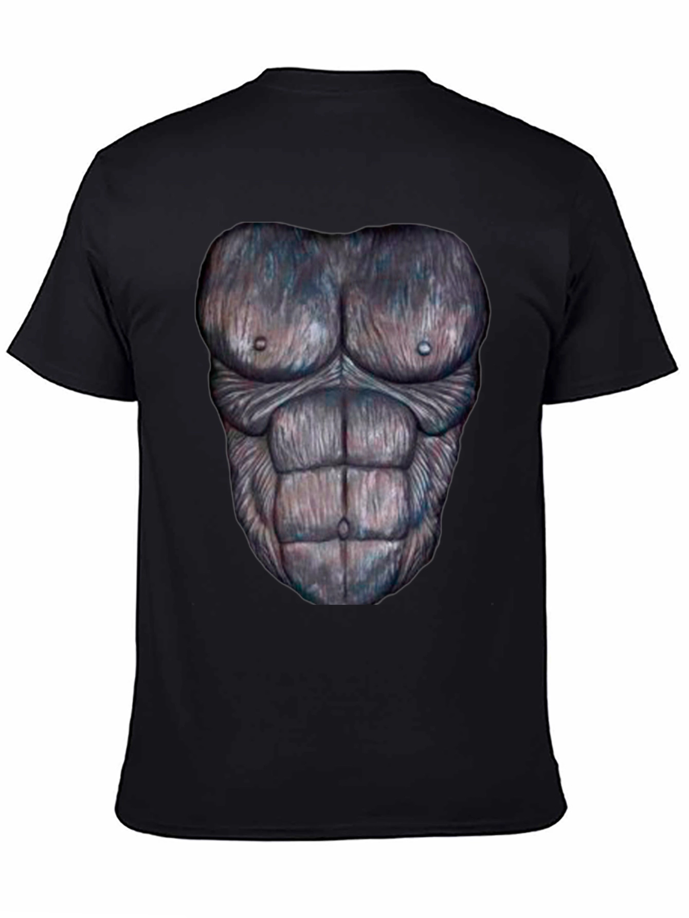 Black Funny Gorilla Chest Print Black T-Shirt view 4