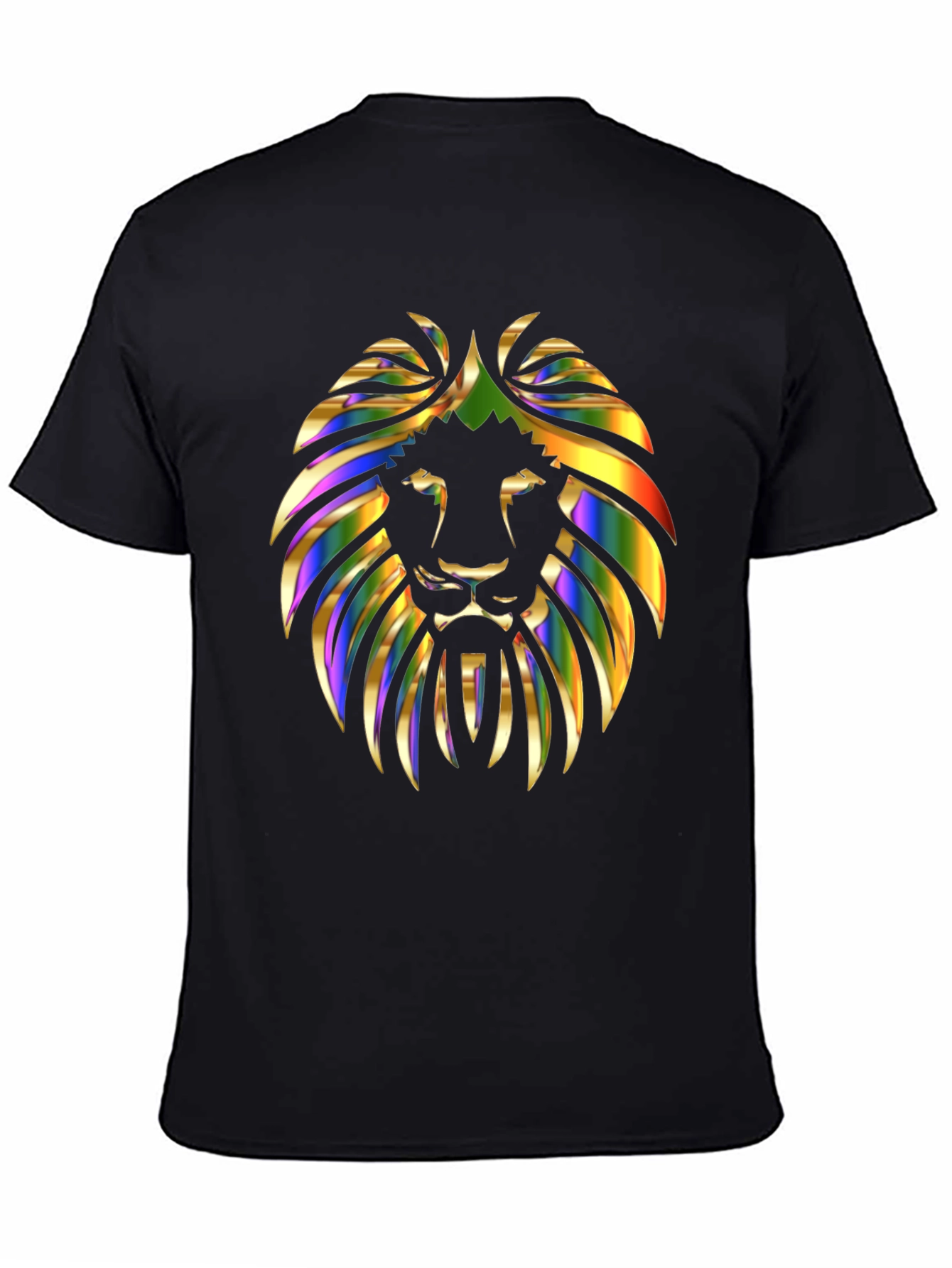 Black Vibrant Lion Graphic Print Men's Black T-Shirt view 4