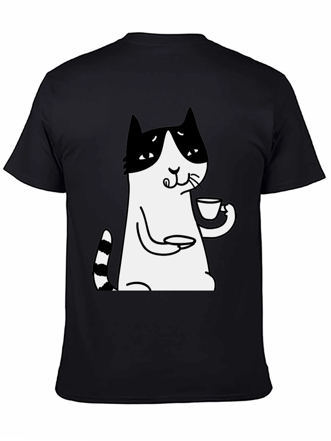 Black Cat Lover T-Shirt - Drinking Tea Funny Tee view 4