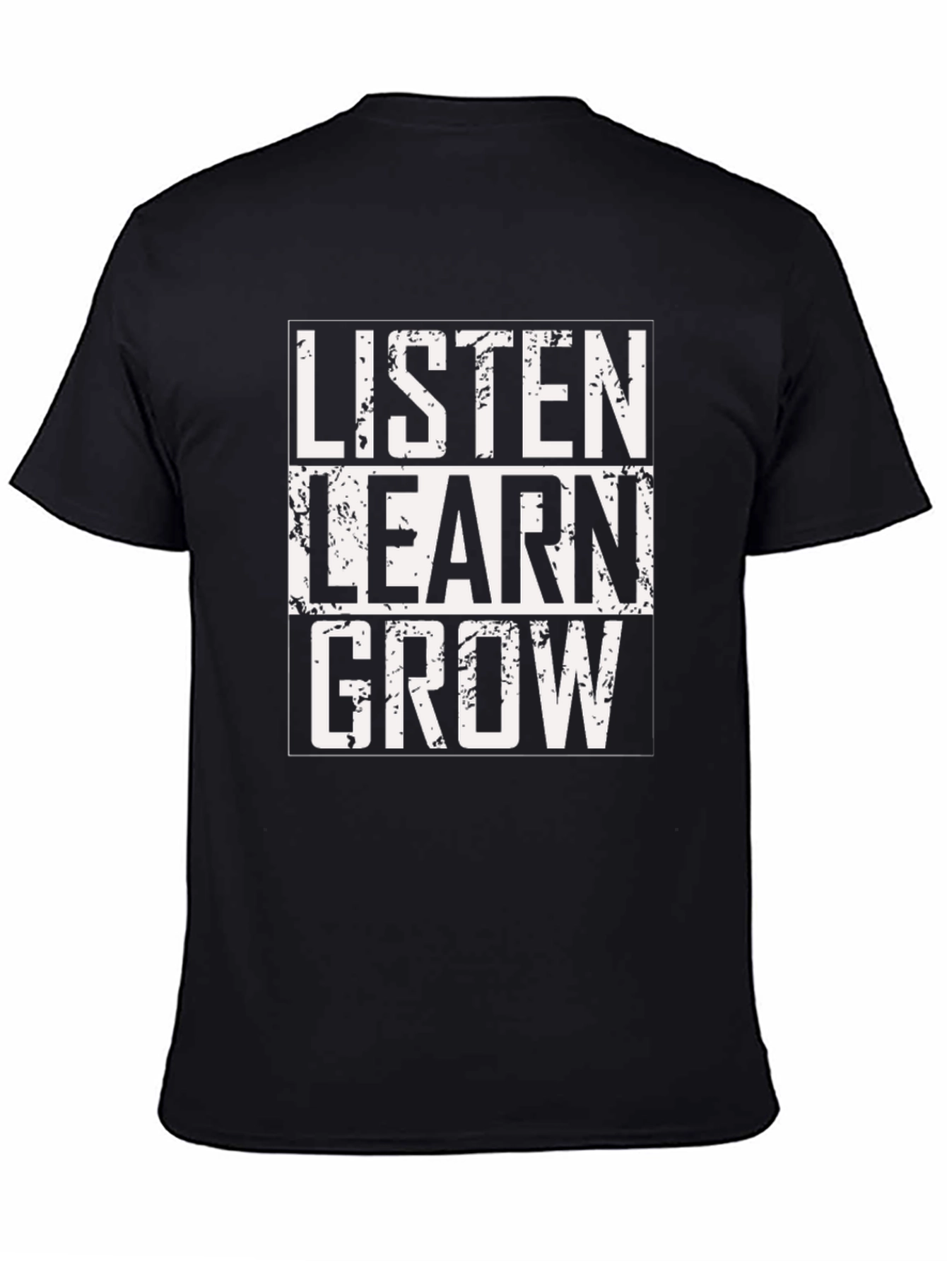Black Listen Learn Grow T-Shirt - Motivational Graphic Tee view 4